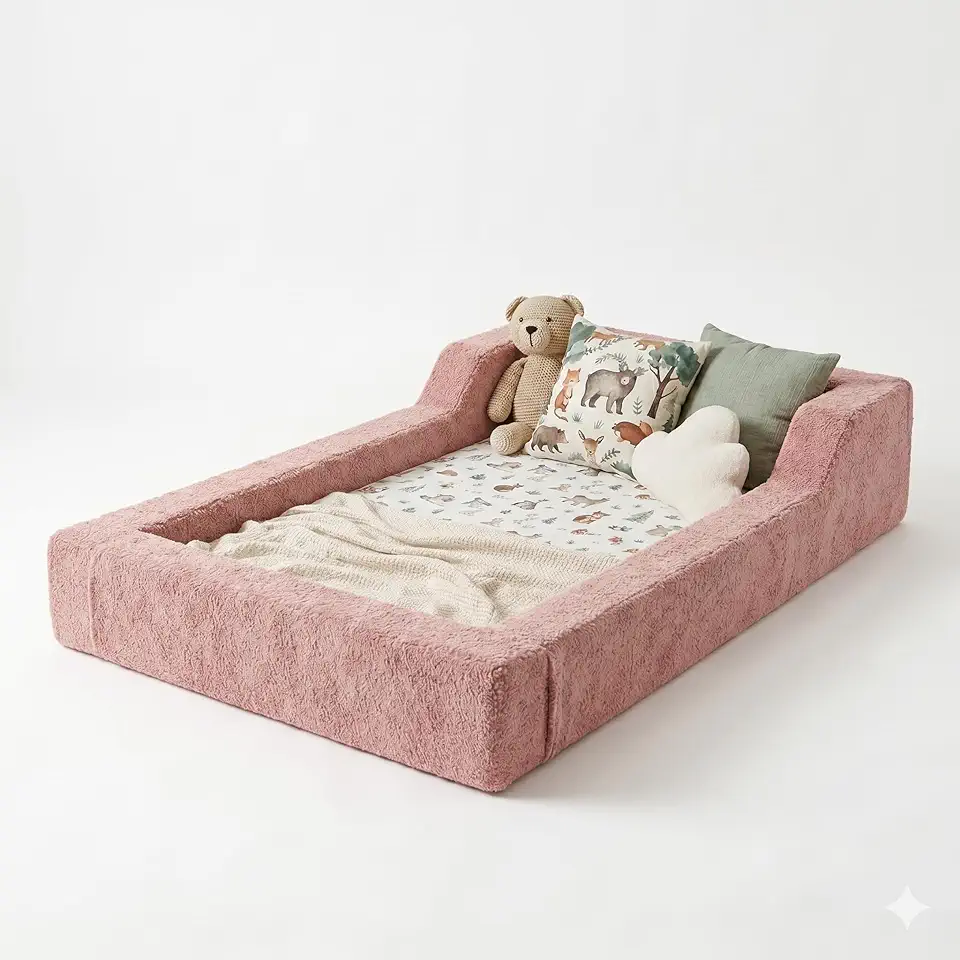 Cama Infantil Montessoriana Rosa 100% Espuma, com colchão embutido 0,88 x 1,88 Altura de 40 cm