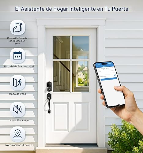 Miniatura 7 de Veise VE06-H - Juego de cerradura inteligente para puerta delantera, control de aplicación, cerrojo de entrada sin llave con manija de palanca,