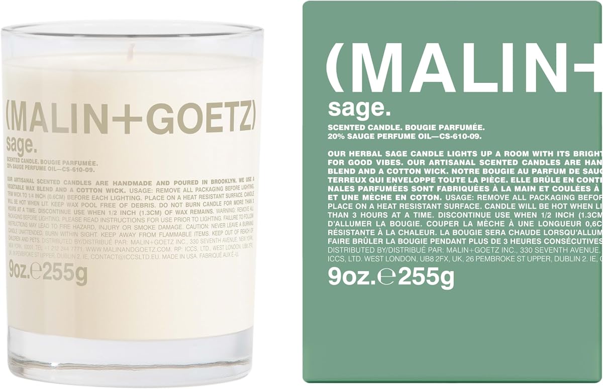 MALIN+GOETZ 9oz Scented Candle | Hand-Poured Soy Wax with Unique Fragrance Blends | Clean-Burning, Vegan & Cruelty-Free | Bergamot, Sage, Otto, Tomato, Strawberry, Cannabis, Dark Rum & Leather