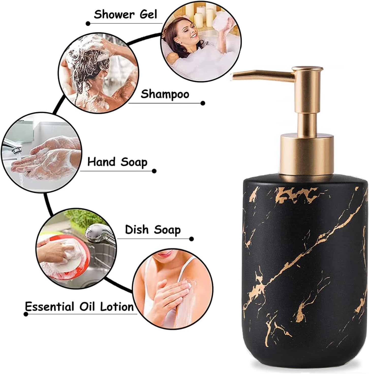 Soap Dispenser Black and Gold,300ml/10 Oz Luxurious Hand Soap Bottle with Plastic Pump Gold,Ceramic Liquid Soap Dispenser for Bathroom, Kitchen, Dish Soap,Lotion,Liquid Soap - Image 5
