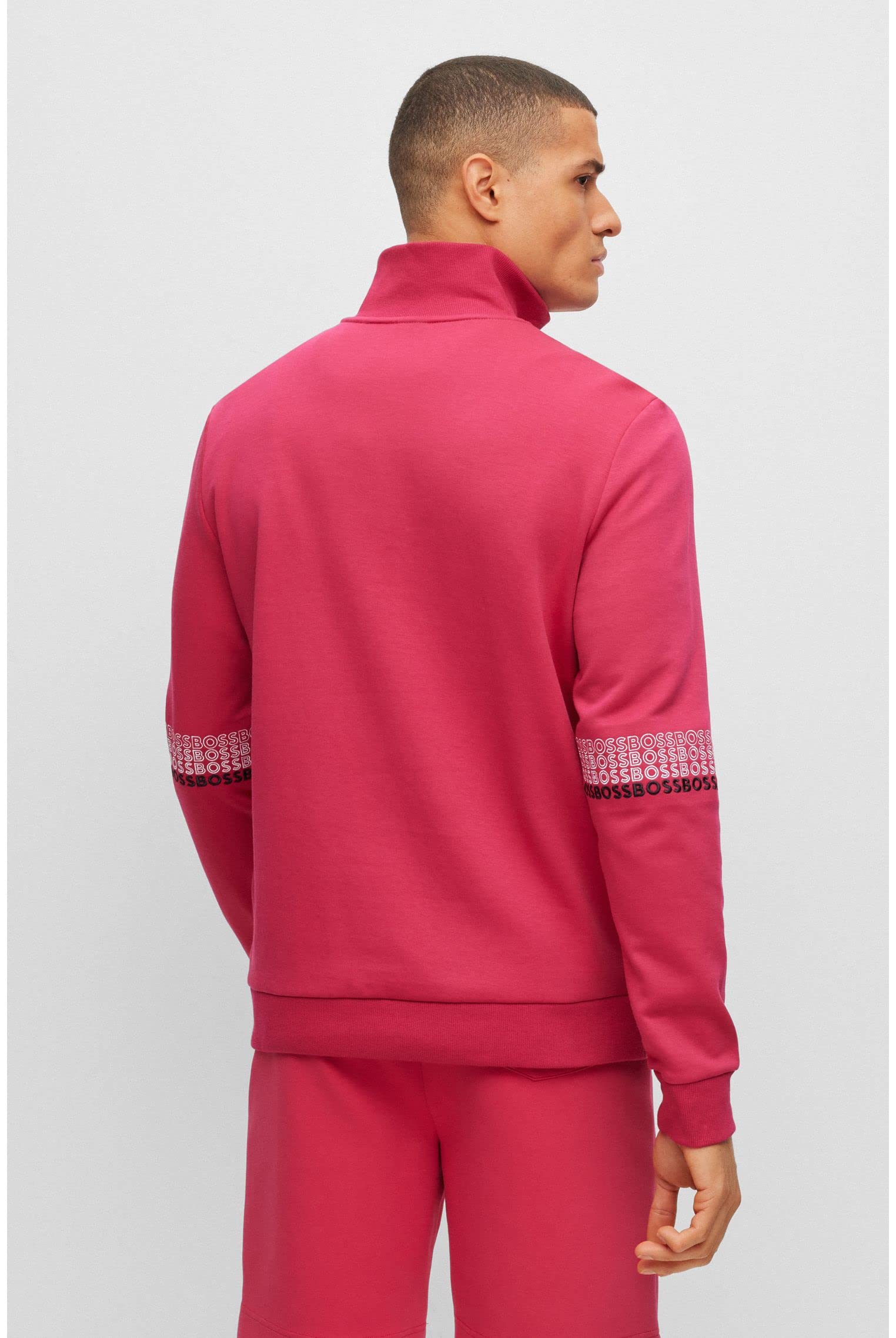 BOSS Męska bluza dresowa 1 z kołnierzem Troyer i wyszywanym logo, Rosa, XL