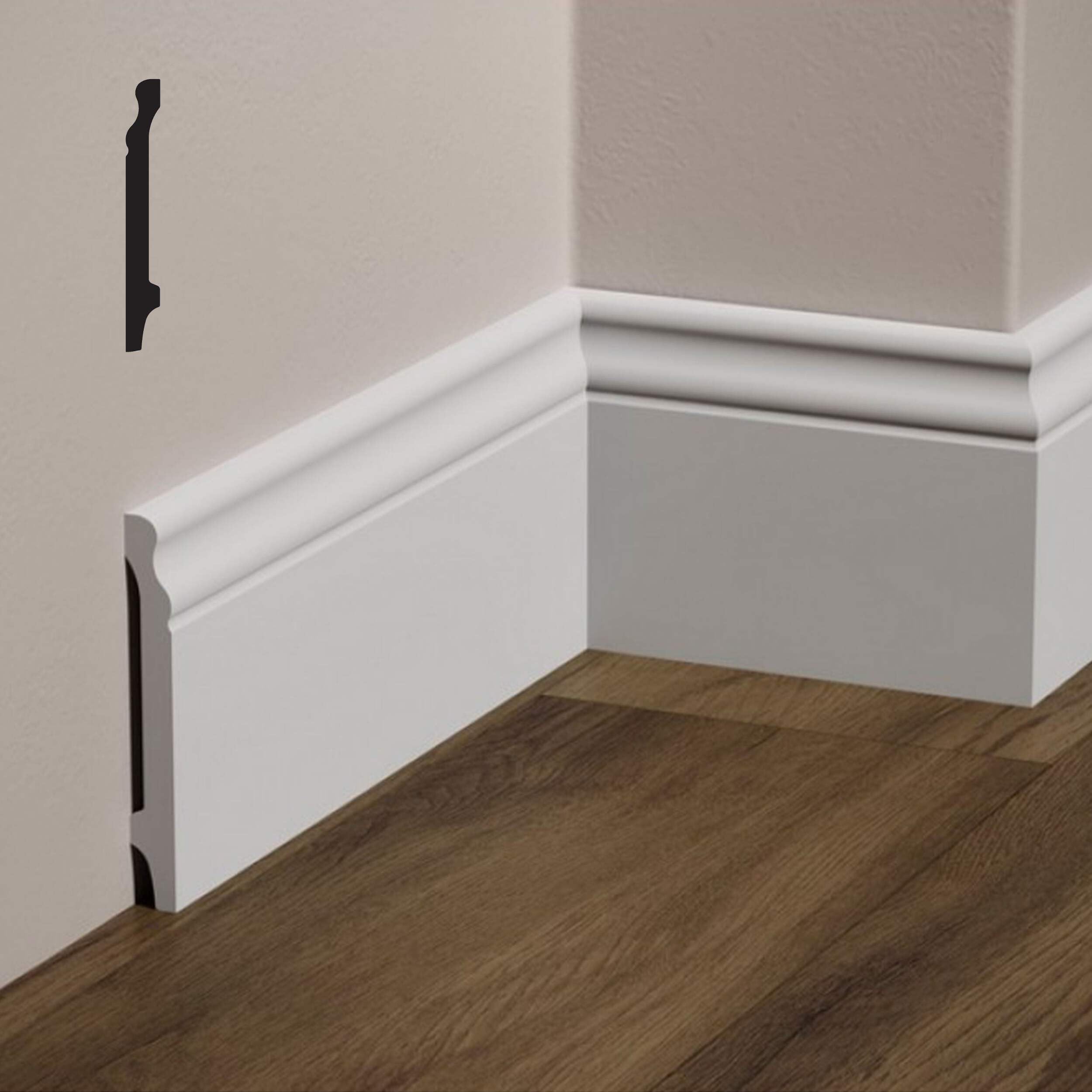 Eternal Parquet Battiscopa DUCALE in POLIMERI FeelingWood-HD 120x15mm - Bianco (Prezzo al Metro)