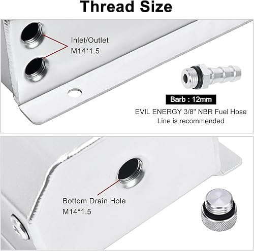 Vista 23 de EVIL ENERGY Tanque de desbordamiento de refrigerante, tanque de radiador de aluminio, tanque de expansión de depósito universal 1L negro