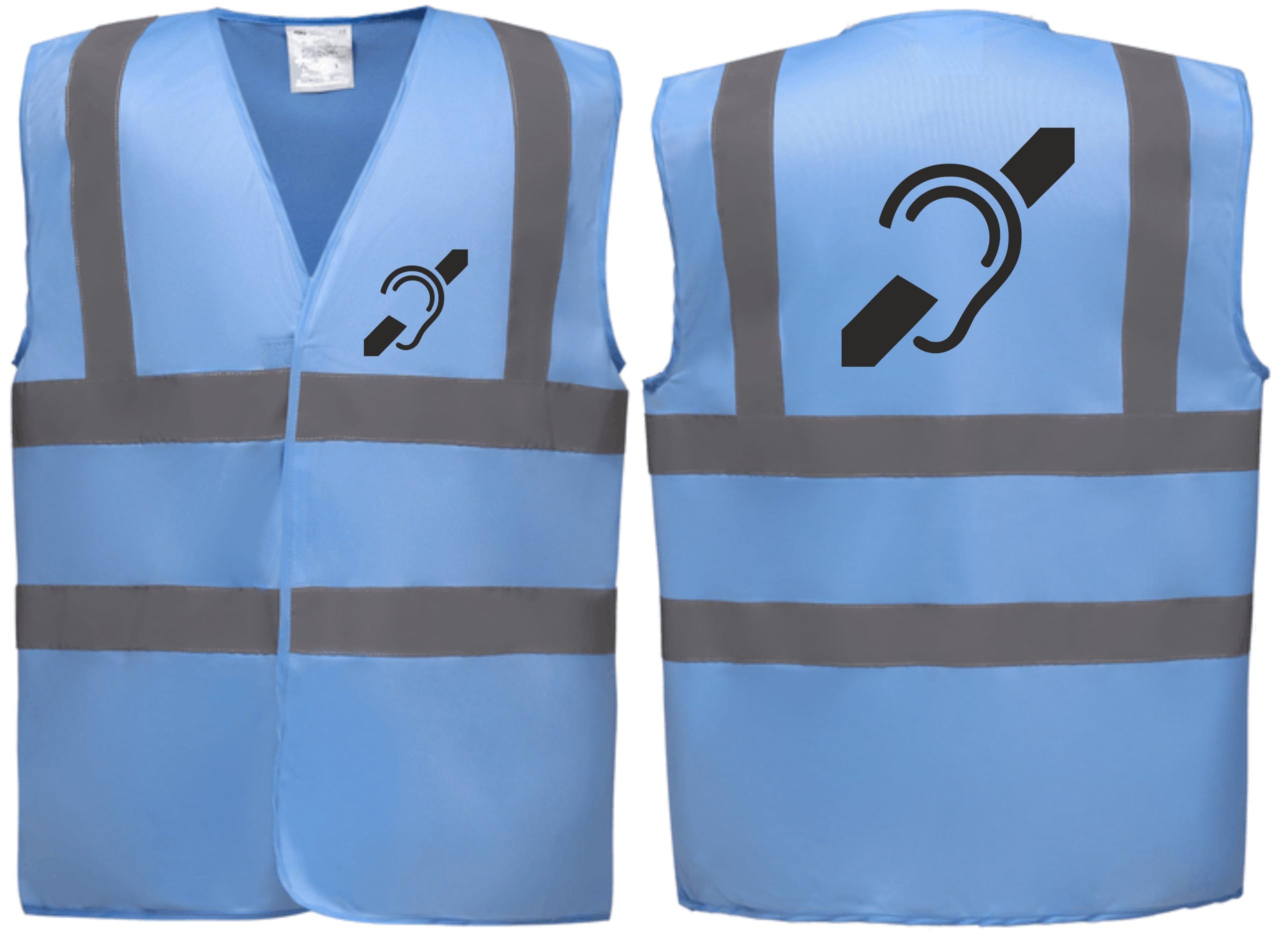 Brook Hi Vis Premium Safety Vest – DEAF Logo Printed Front & Back, High Visibility Waistcoat for Workwear, Available in 14 Vibrant Colours (UK, Alpha, XL, Regular, Regular, Standard, Sky Blue)