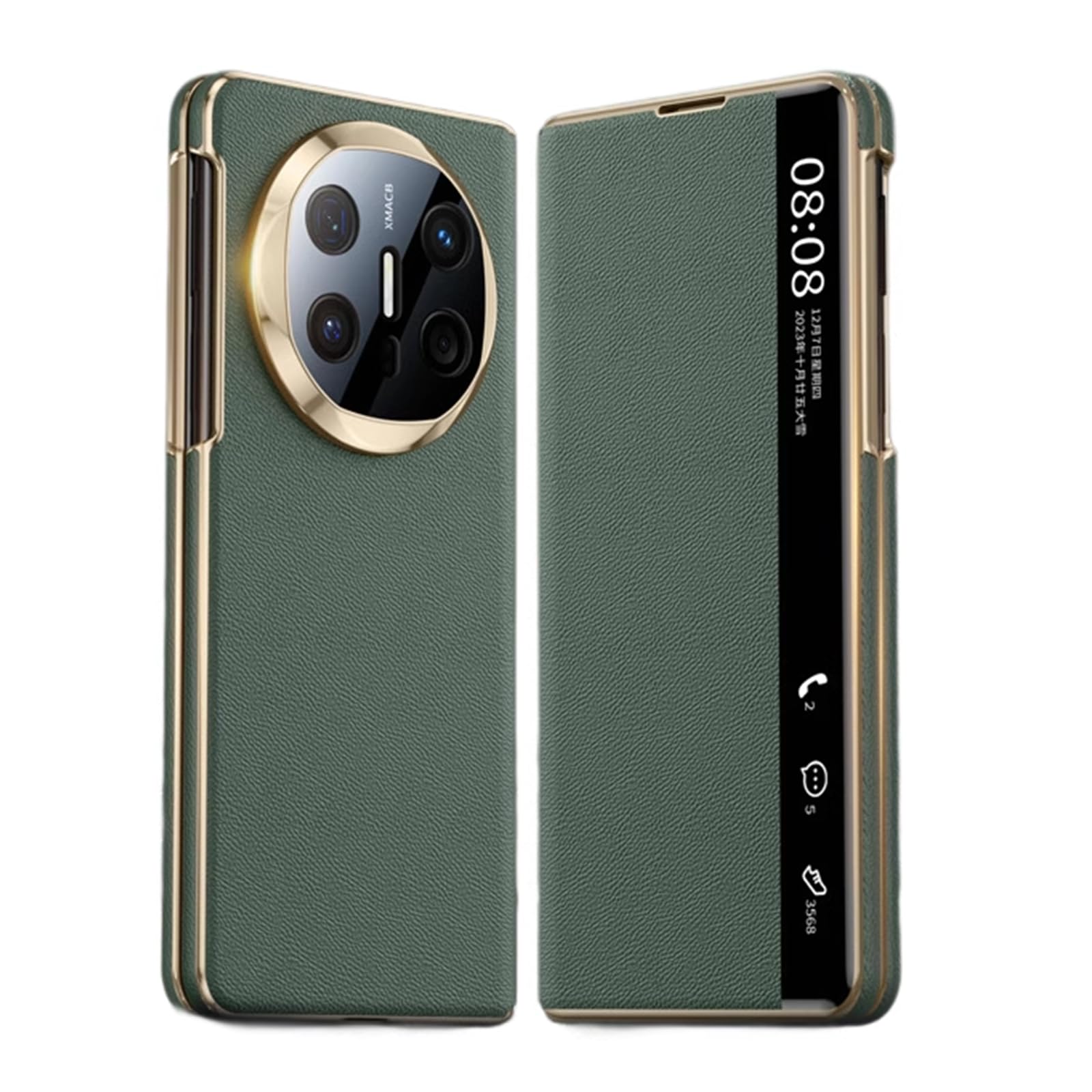 Etui do Huawei Mate X6, przezroczyste okno wizji skórzane etui z klapką pełna ochrona etui odporne na wstrząsy, zielone, matowe X6