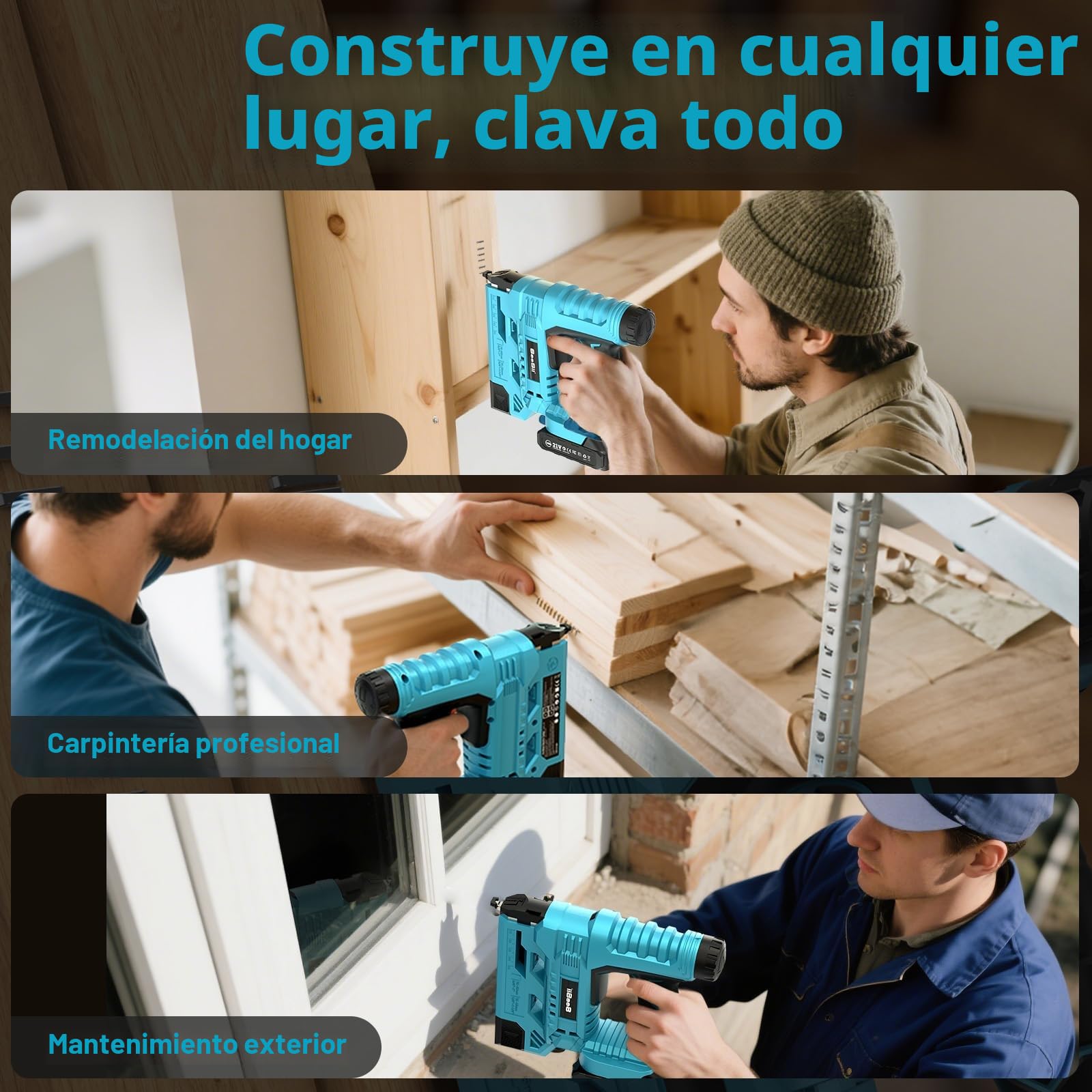 SEESII Pistola de Clavos Inalámbrica, Clavadora Eléctrica Brad 18 Gauge con 2 X Baterías 2.0Ah y 1000pcs de Clavos y Grapas, Profundidad de Clavado Ajustable, Clavadora/Grapadora 2 en 1