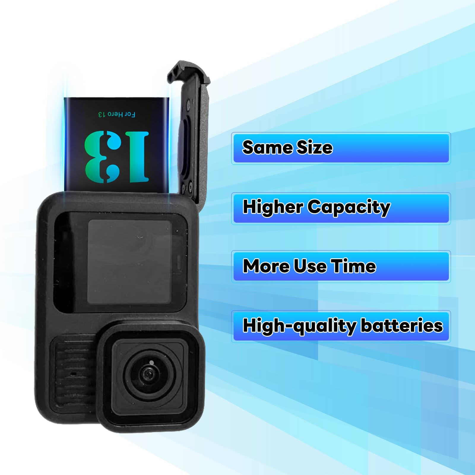3er-Pack 2800mAh Hero 13 Akku mit Ladegerät, 2026 verbesserter Akku mit hoher Reichweite für GoPro Hero 13 Black Enduro wiederaufladbare Kameras mit Typ C
