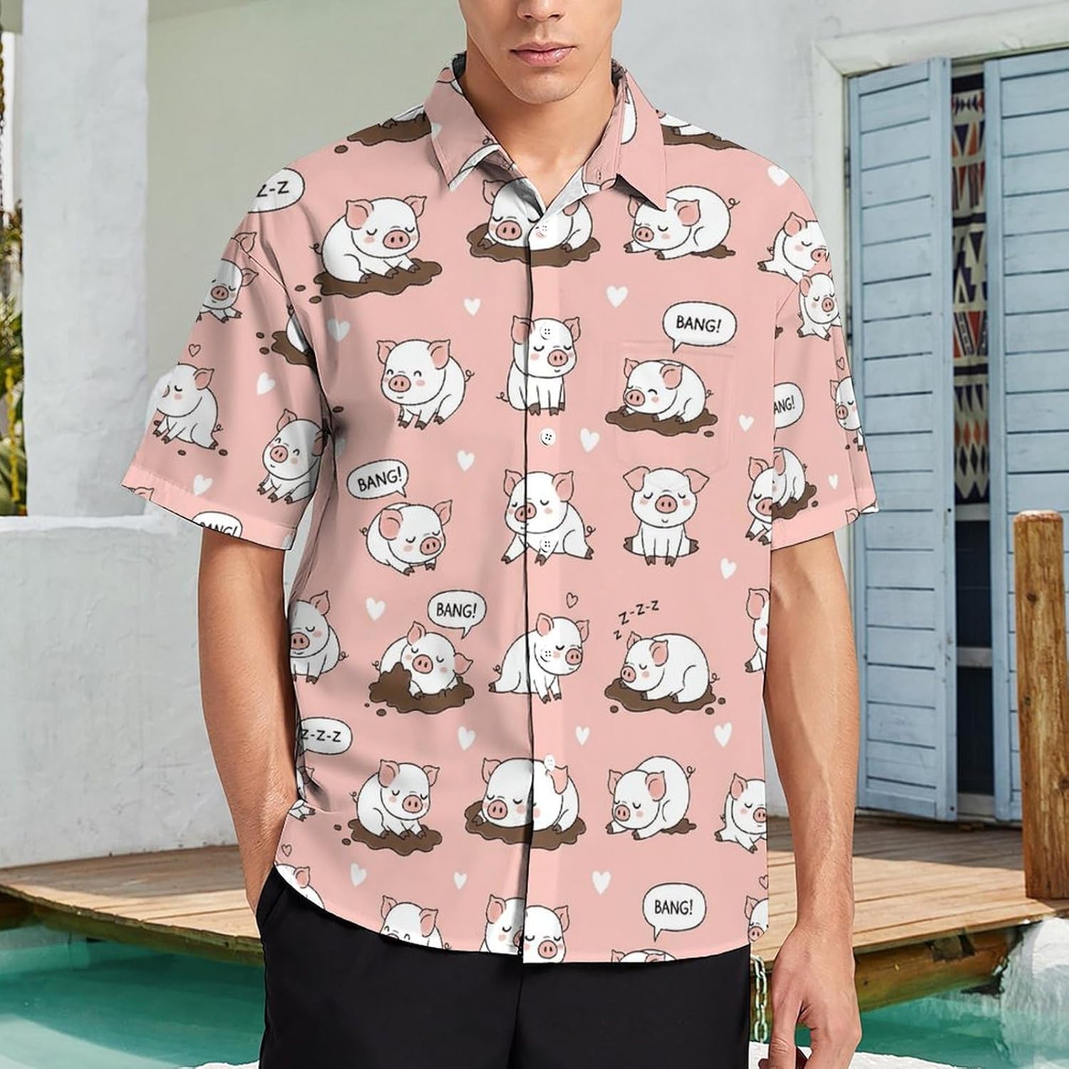 Men's Button Down Shirts Casual Short Sleeve Summer Beach Vacation Shirt with Pocket
