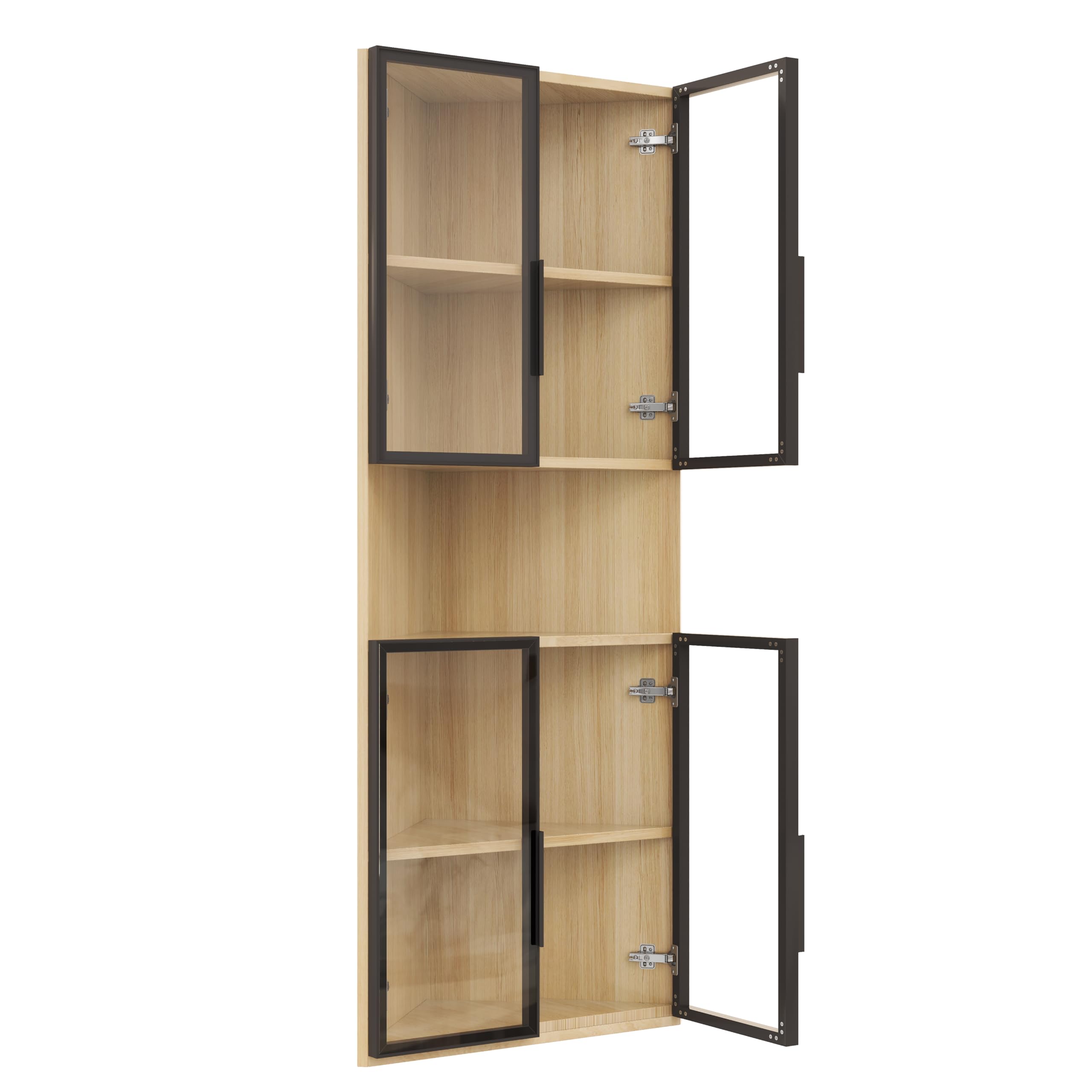 REXO Vetrina in vetro a LED, 62 × 32 × 160 cm, effetto rovere, striscia luminosa a LED, vetro temperato antipolvere, vetrina angolare con porta, libreria, vino e bagno