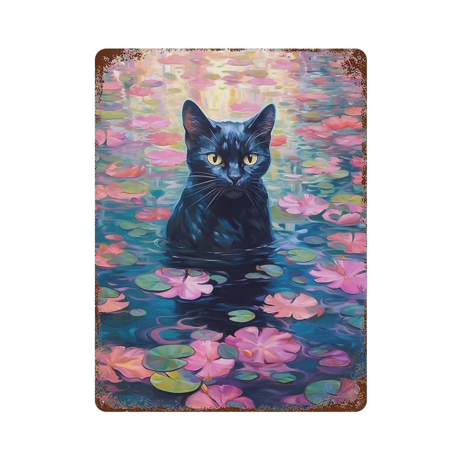 Rust Effect Tin Sign Black Cat Serenity 15.7"x11.8", Vintage Wall Decor for Basement, Hobby Room And Garage Decor