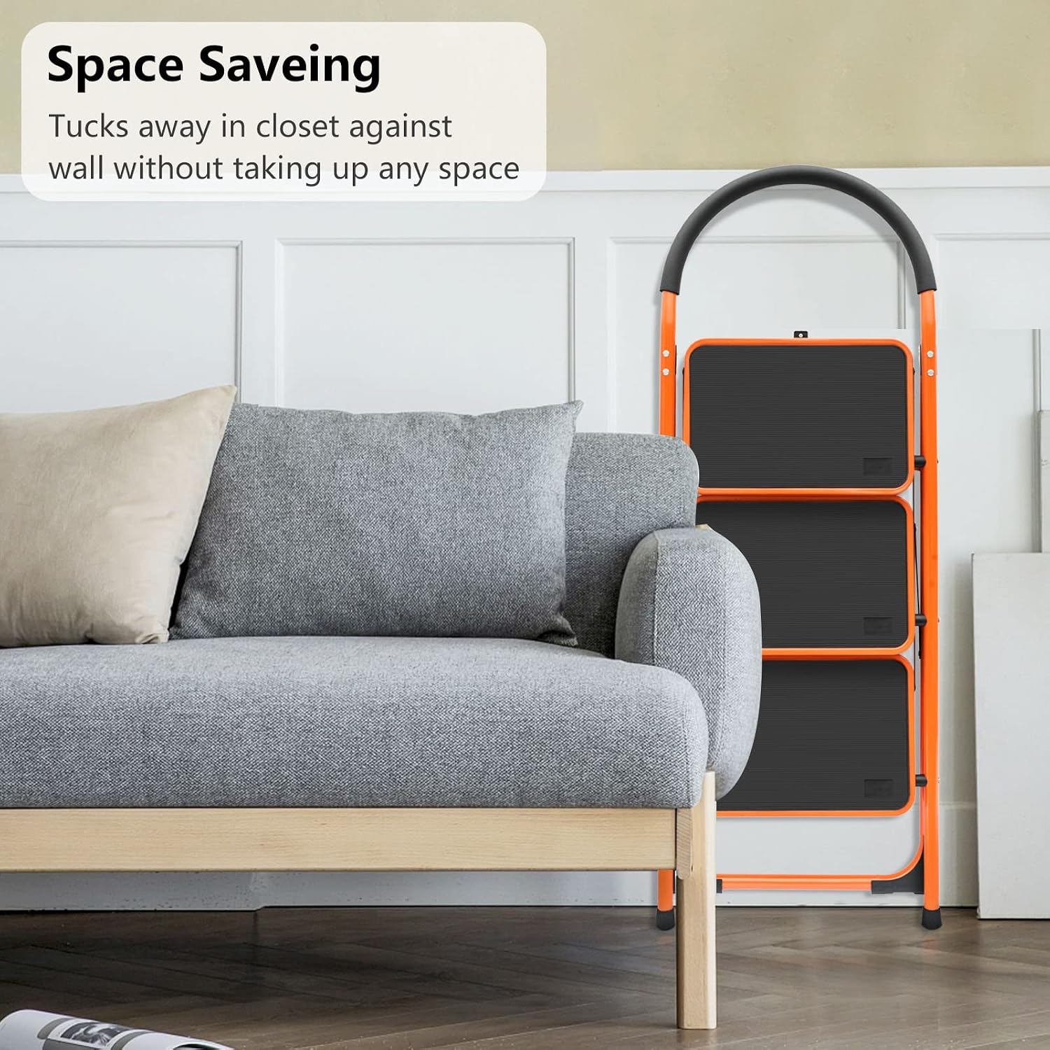 LUISLADDERS Folding 3 Step Ladder Portable Space Saving Lightweight Ladders with Sturdy Steel and Anti-Slip Wide Pedal, Multi-Use for Household, Market, Office (330 Lb)