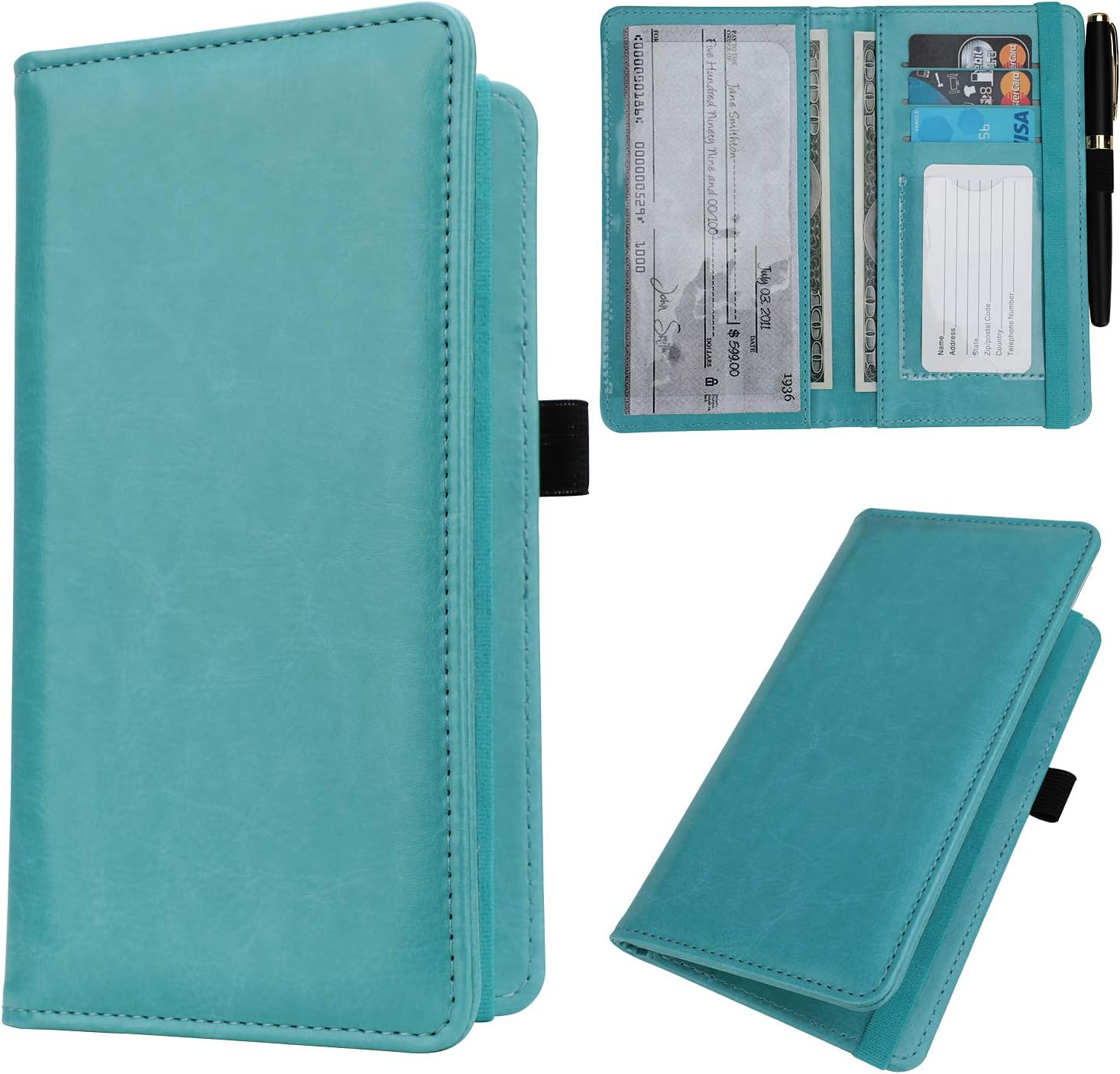 GDTK Checkbook Cover for Women & Men, Microfiber Leather Check Book Holder Wallet (2-Sky Blue)