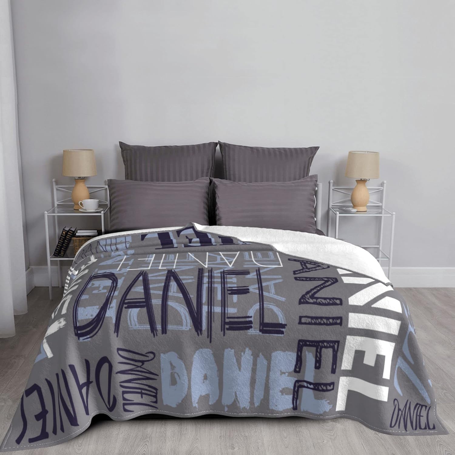 Dr.TOUGH Custom Blanket Personalized Name Blanket Customized Blanket with Name Text for Adult Kid Birthday Christmas Mothers Fathers Valentines Day Gift （Grey Sky, 60×80''）