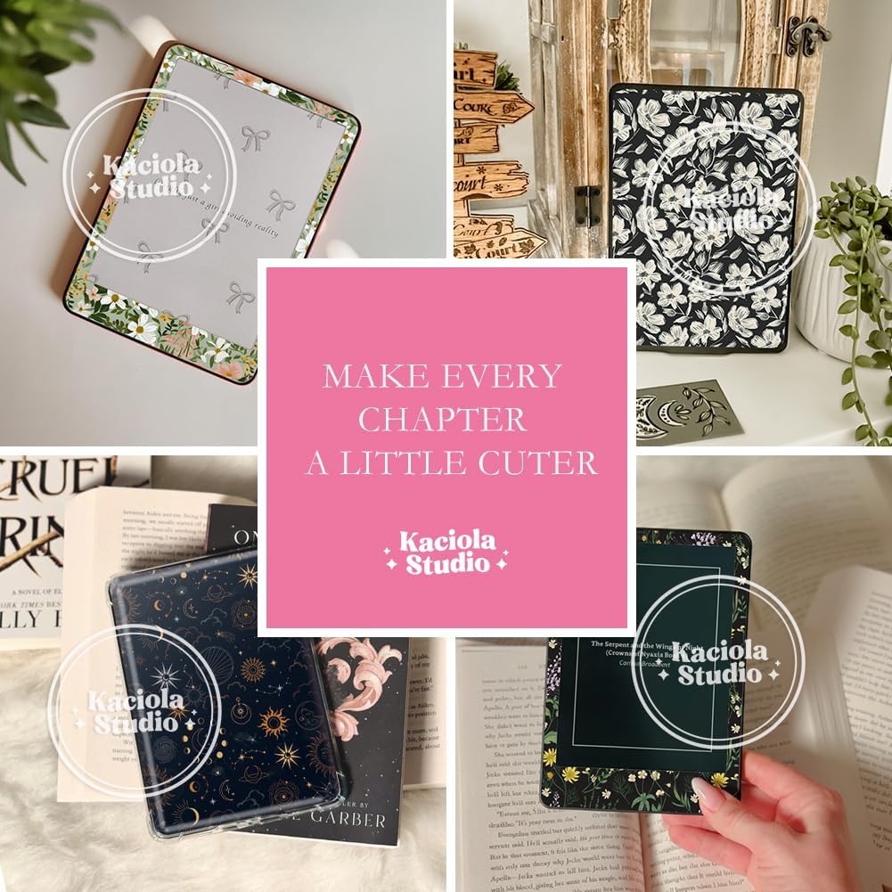 KACIOLA STUDIO 24PCS Vintage Floral Skin for E-Reader, and 4PCS Type C Charms for E-Reader with Scrapbook Stickers, 6.2"x4.3" Skin Front and Back Decal Inserts for Basic (Vintage Floral)