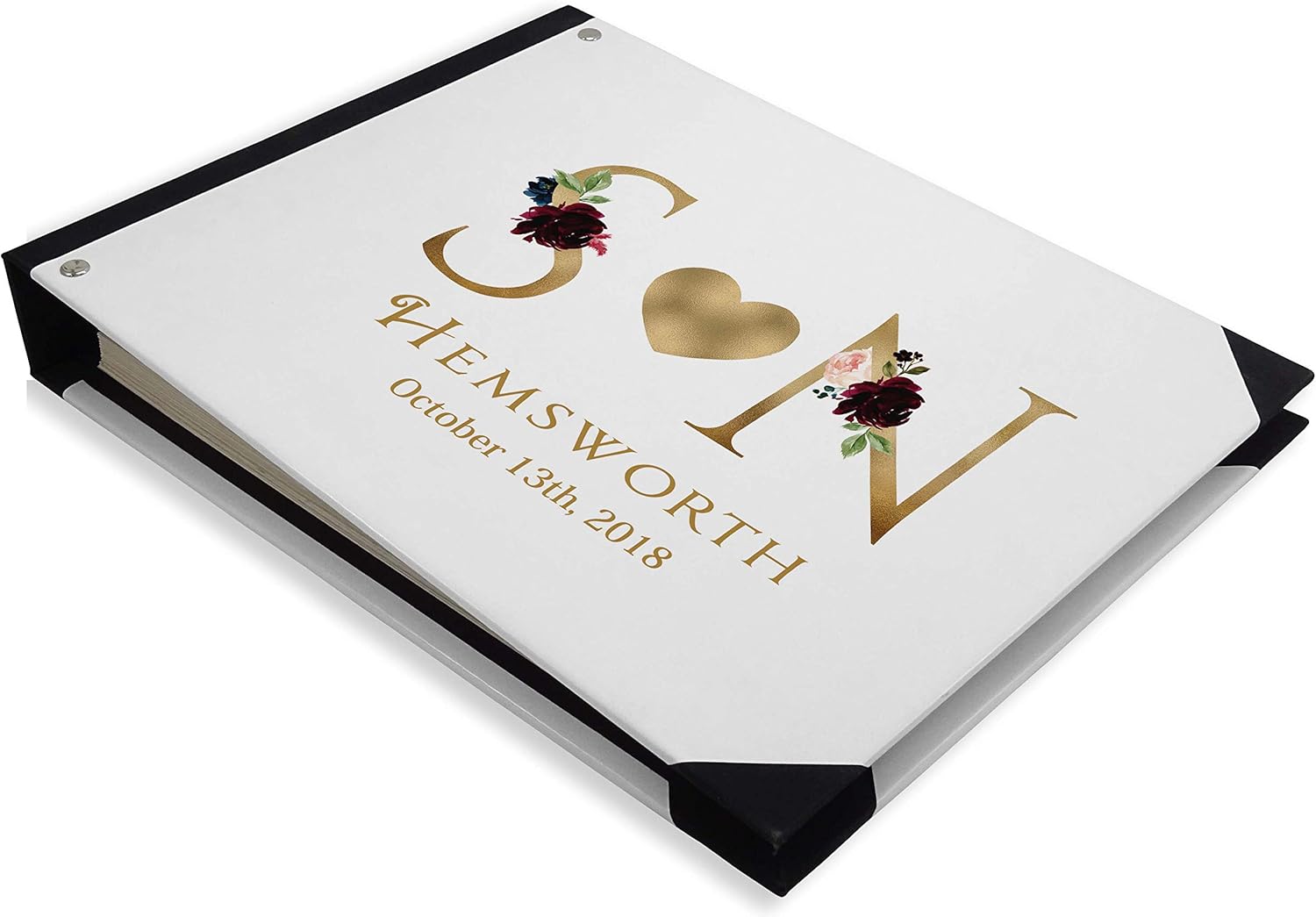 Darling Souvenir White Initial Floral Wedding Guestbook Hardbound Cover Printed Anniversary Wedding Guest Registry-9 x 12 Inches