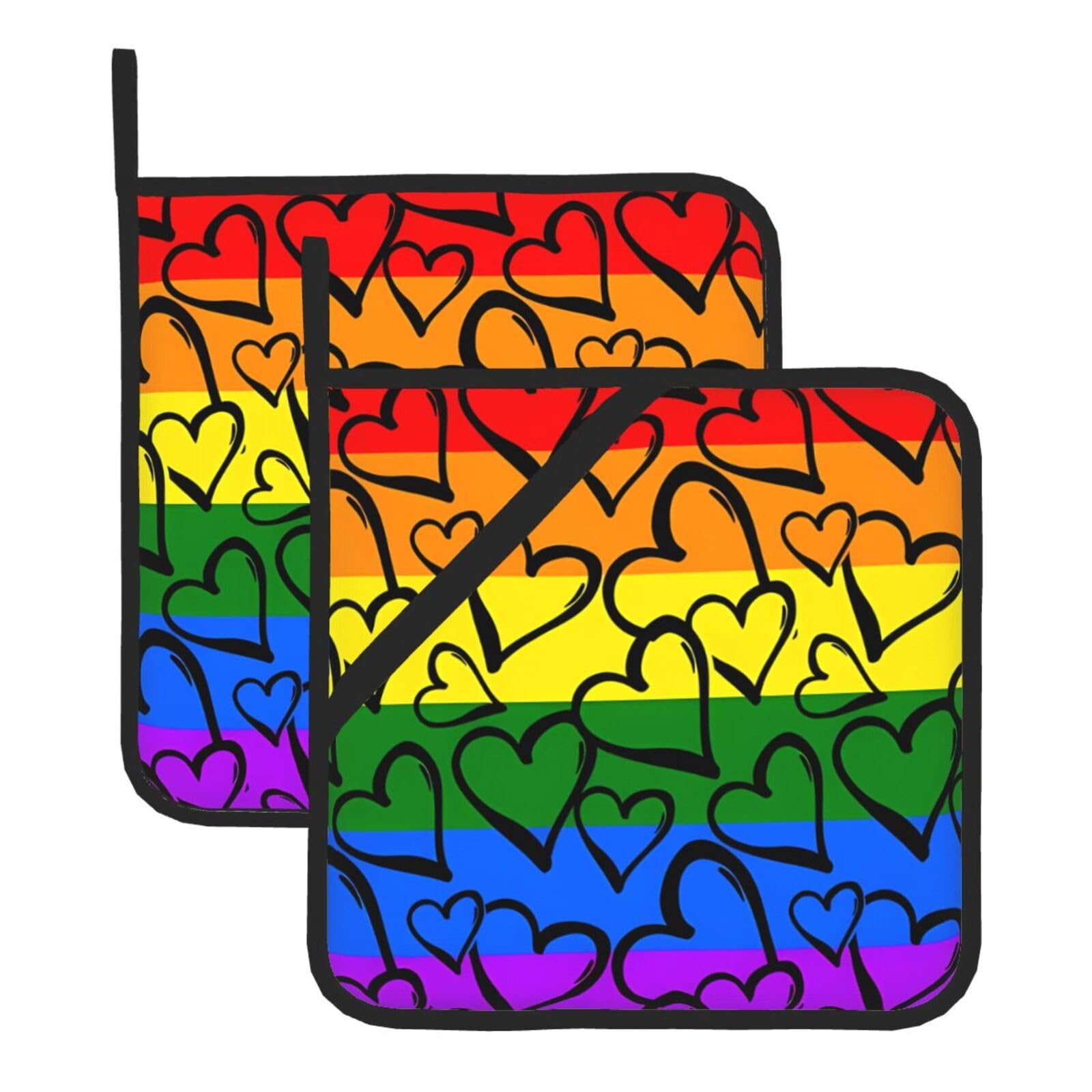 HJFCZH Gay Pride Rainbow Pattern Prints Square Hot Pads for Kitchen Counter - Waterproof Pot Holders, Durable Heat Resistant Throw Layers for Serving, Oven & BBQ - 2 Pack
