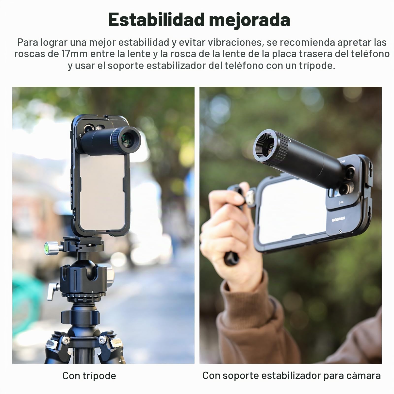 NEEWER Teleobjetivo HD Solo para 17mm Rosca Placa Posterior, Aumento 7X Lente Cámara Teléfono 15 Elementos 12 Grupos Compatible con SmallRig NEEWER iPhone Samsung Cage con 17mm Adaptador Lente, LS-36