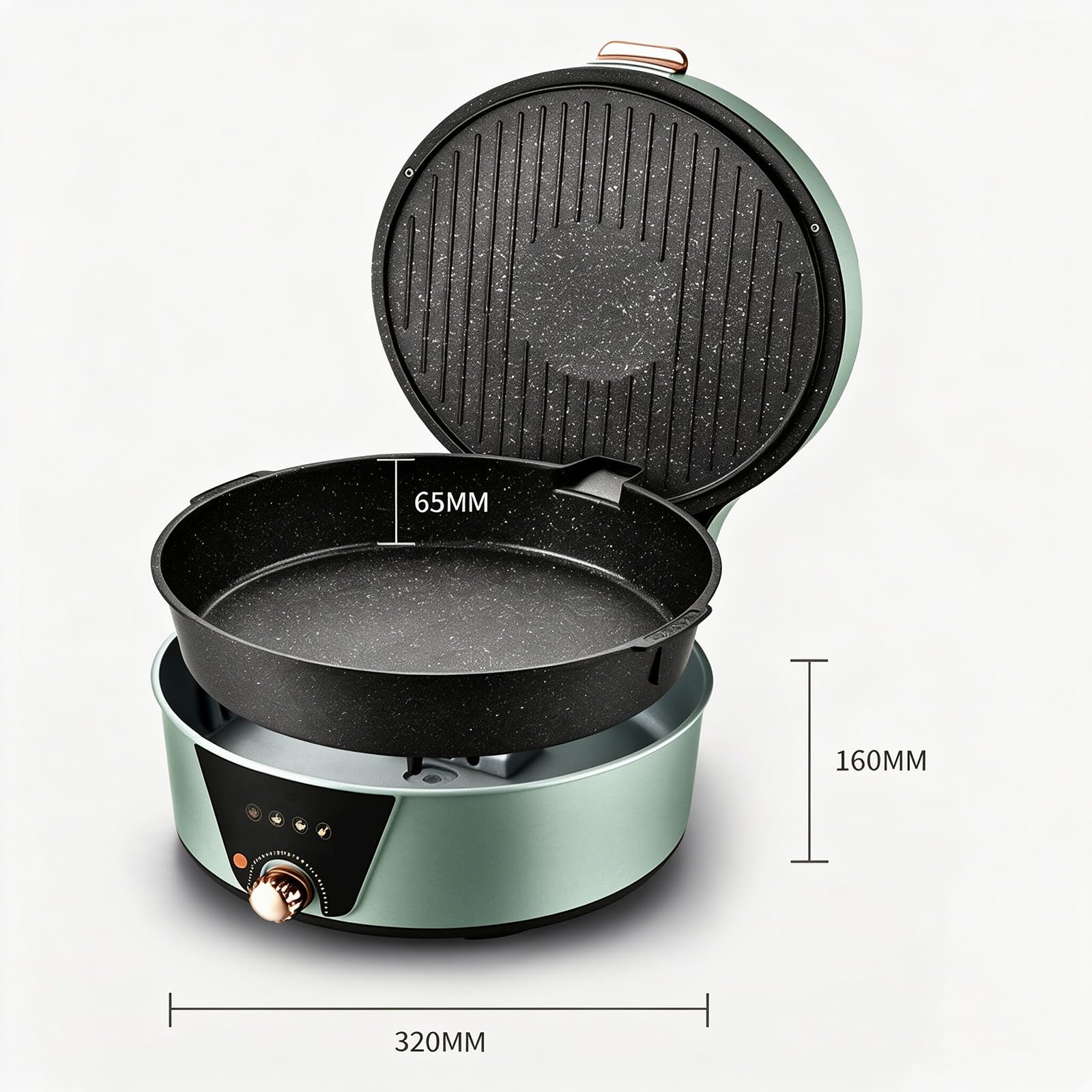 1800W, Antiadherente Desmontable, Calefacción de Doble Cara, para Desayuno | 1800W, calefacción por ambos lados. sartén antiadherente. Bandeja desmontable(cyan)