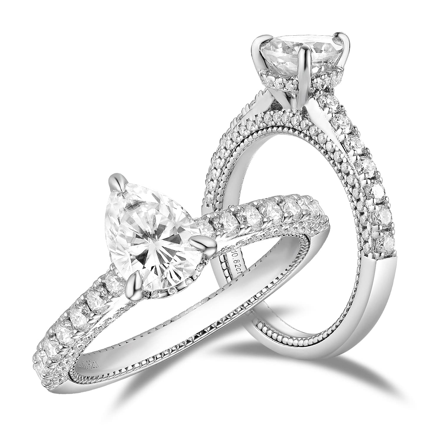 DovEggs Moissanite Engagement Rings for Women 1.5ct Center 6X8mm H-I Color Pear Cut Moissanite Lab Grown Hidden Halo Wedding Engagement Ring Solitaire