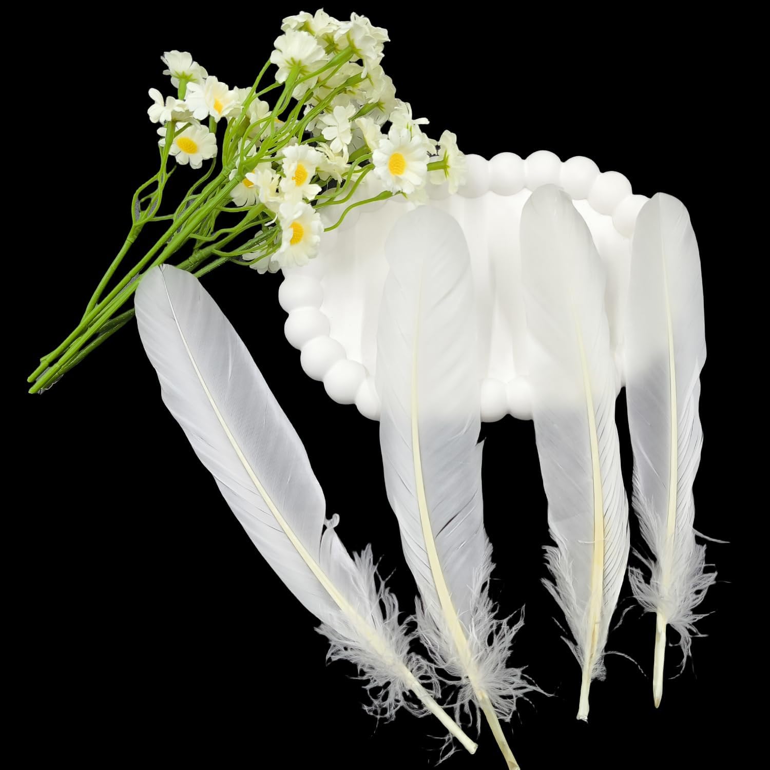 Natural Whiter Feathers,22Pcs Bulk Long 8-10inch (20-25cm),Beautiful White Goose Feathers Crafts,Bilateral Large Feathers,Decorative Feathers for Clothing,Hats,Wings,Handmade DIY (White goose-8-10in)