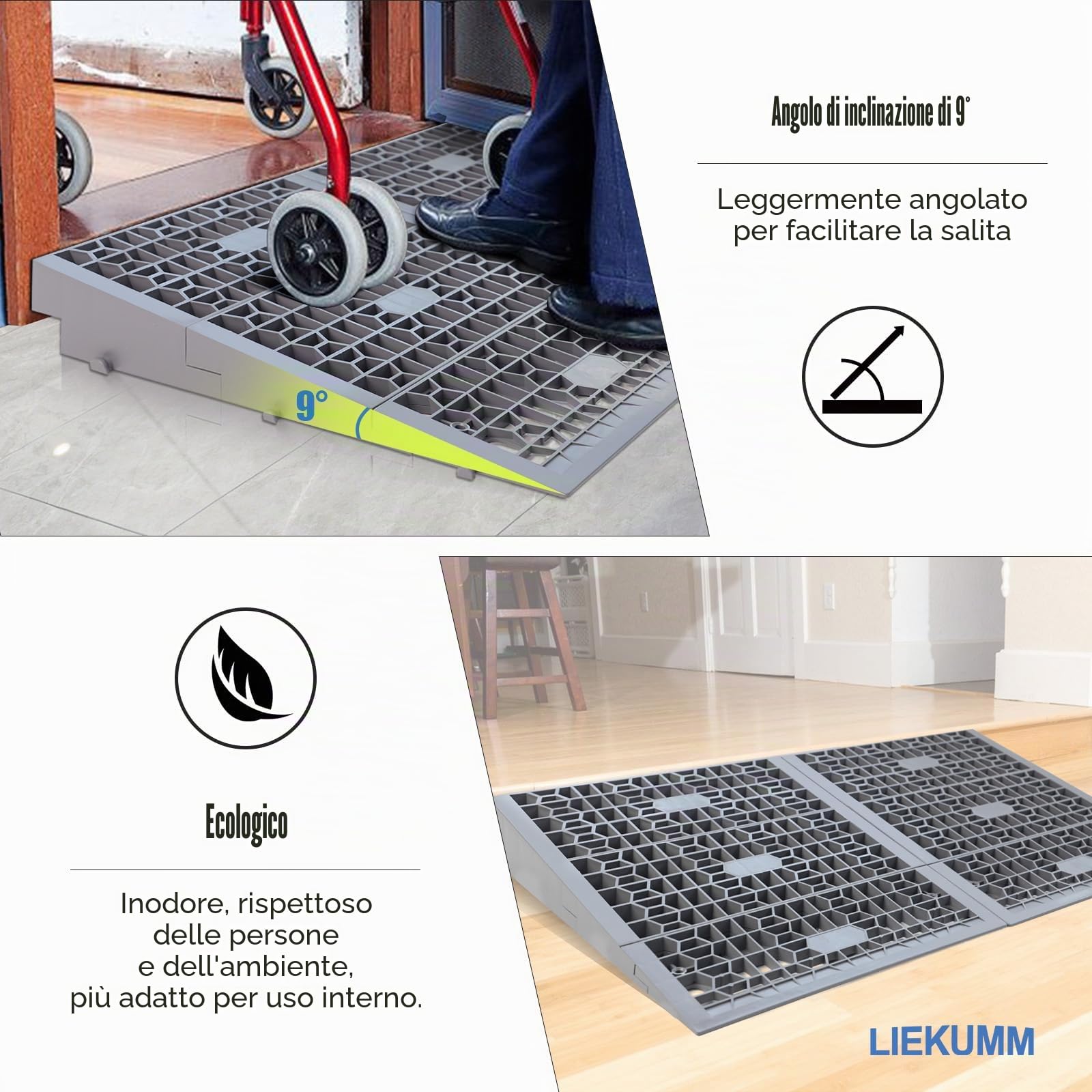 LIEKUMM Rampa per Sedia a Rotelle, Altezza 7,5 cm, Rampa per Disabili Capacità 1400 kg, Rimovibile per Porte, Altezza 7,5 cm
