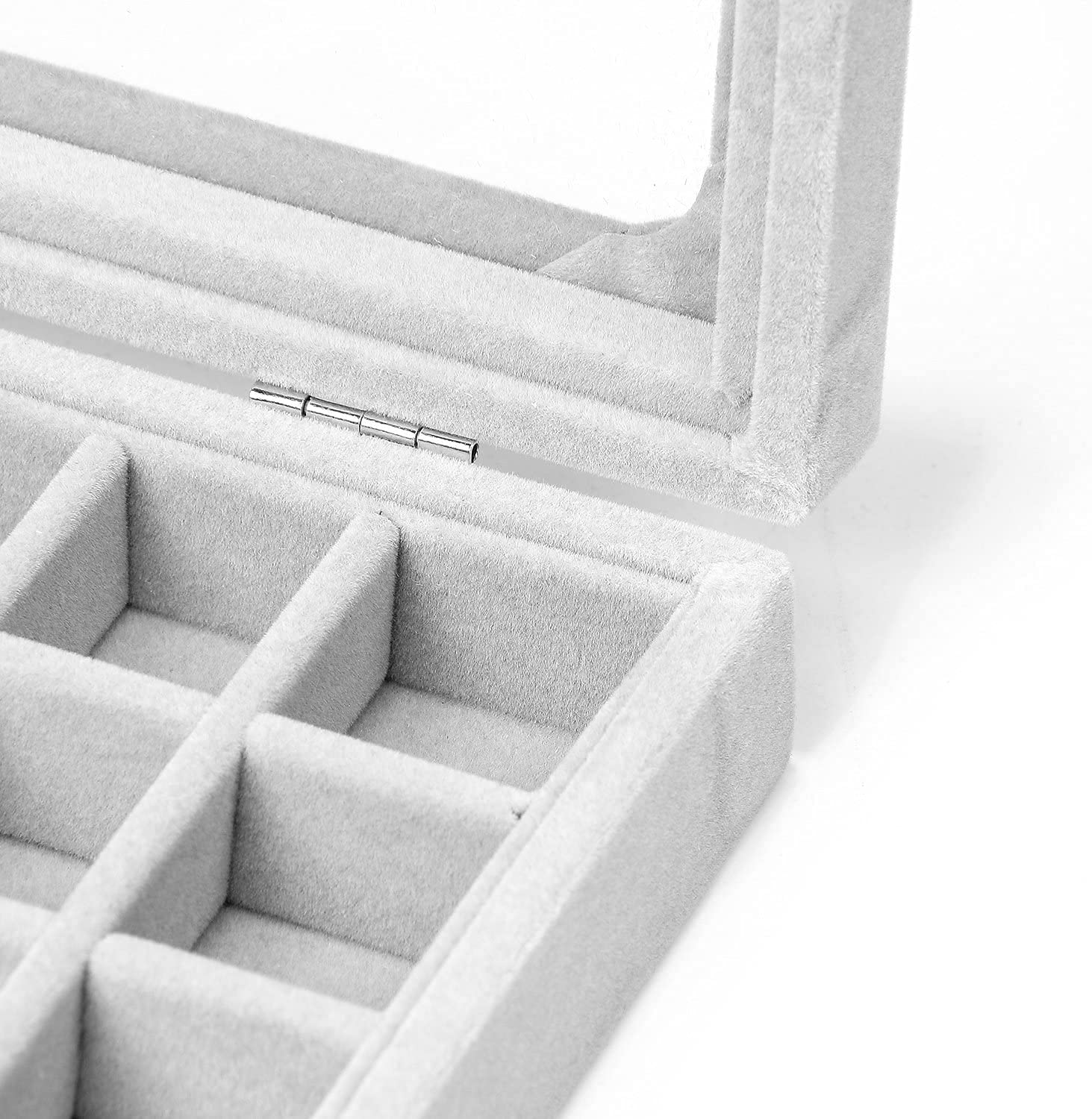 Portagioie Natseekgo 24 Scomparti Grigio, In Legno E Velluto, Con Coperchio In Vetro E Serratura - Foto 2