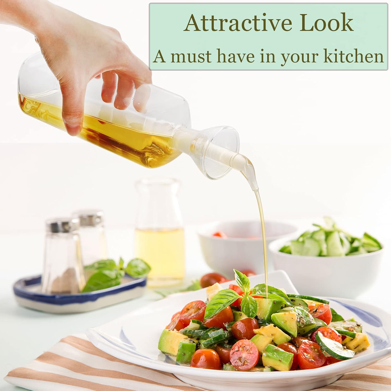 Yesland 2 Pack Olive Oil Bottle - 17 Oz Glass Oil Dispenser Vinegar Cruet - Oil Carafe Decanter with Spout for Kitchen, BBQ, Cooking, Syrup - Image 6