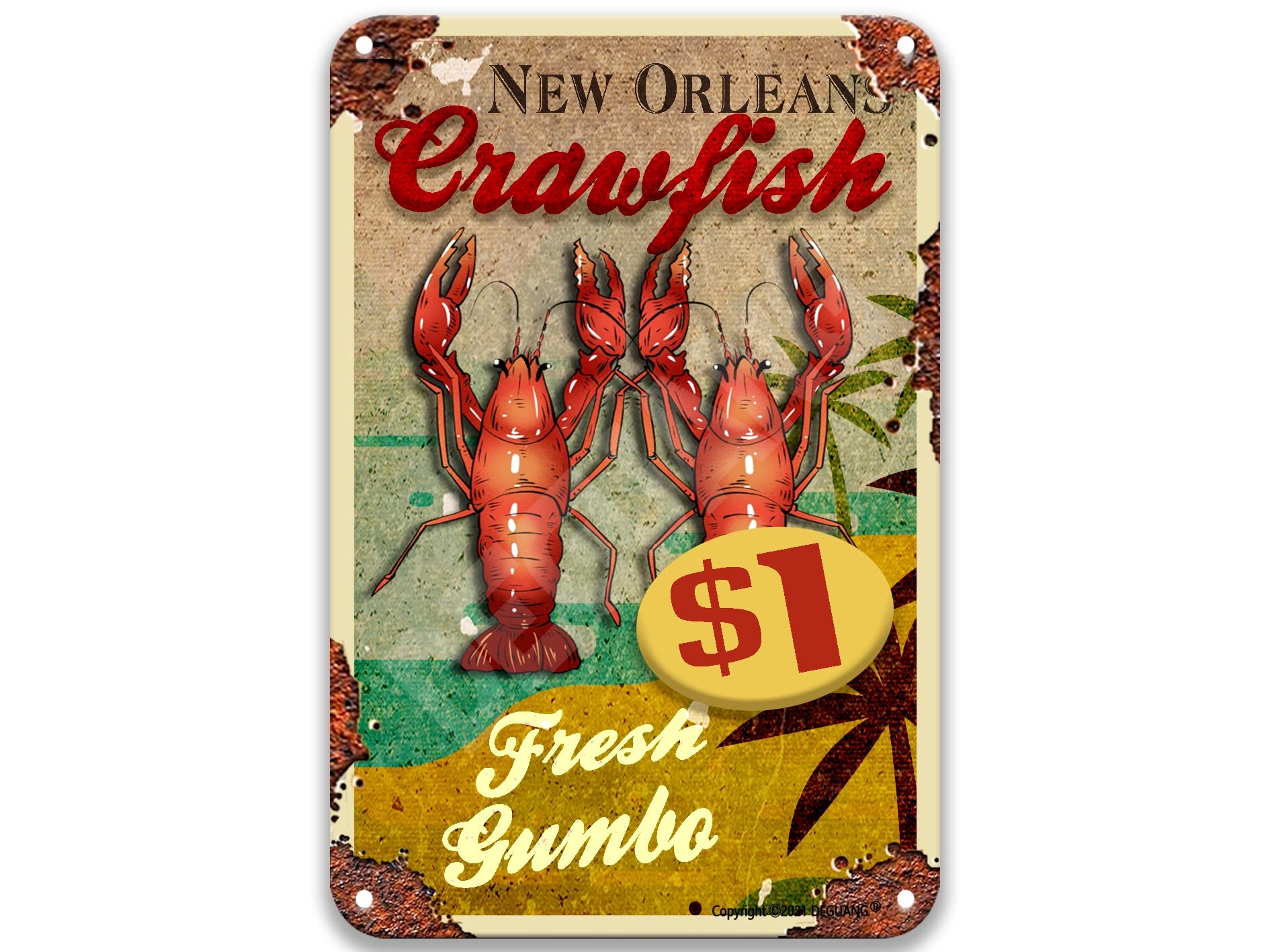 New Orleans Crawfish Fresh Gumbo $ 1 Vintage French Country Kitchen Decor Country Decor for Kitchen Signs for Man Cave 8X12 Tin Sign