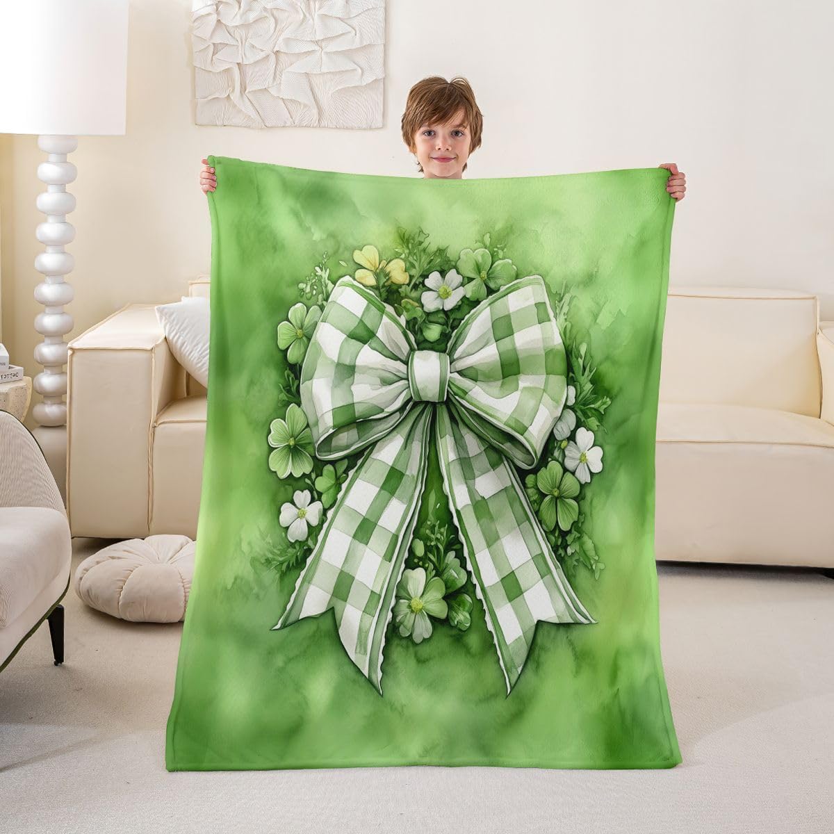 Castle Fairy Green Clover Bed Throws,Happy St.Patricks Day Throw Blanket for Kids Boys Gift,Watercolor Botanical Plants Lightweight Blanket for Sofa,Baby Size (30 x 40 Inch)