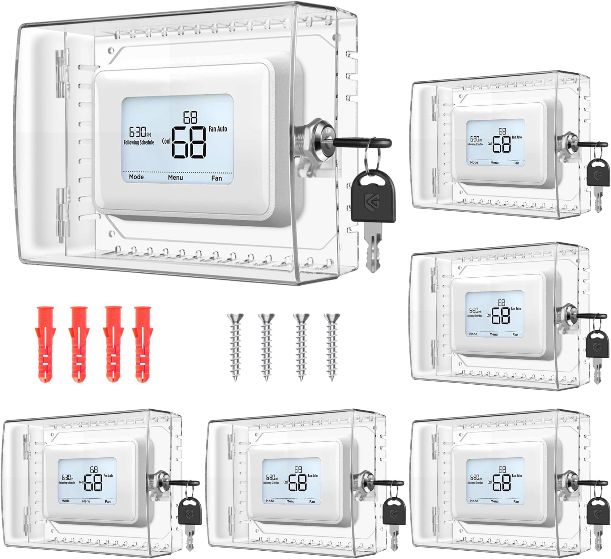 6 PCS Large Thermostat Lock Box Cover with Key, Clear Thermostat Cover with Lock Compatible with Home Thermostat On Wall, AC Lock Box Cover with Key Fits Thermostats 5" H x 6" W or Smaller