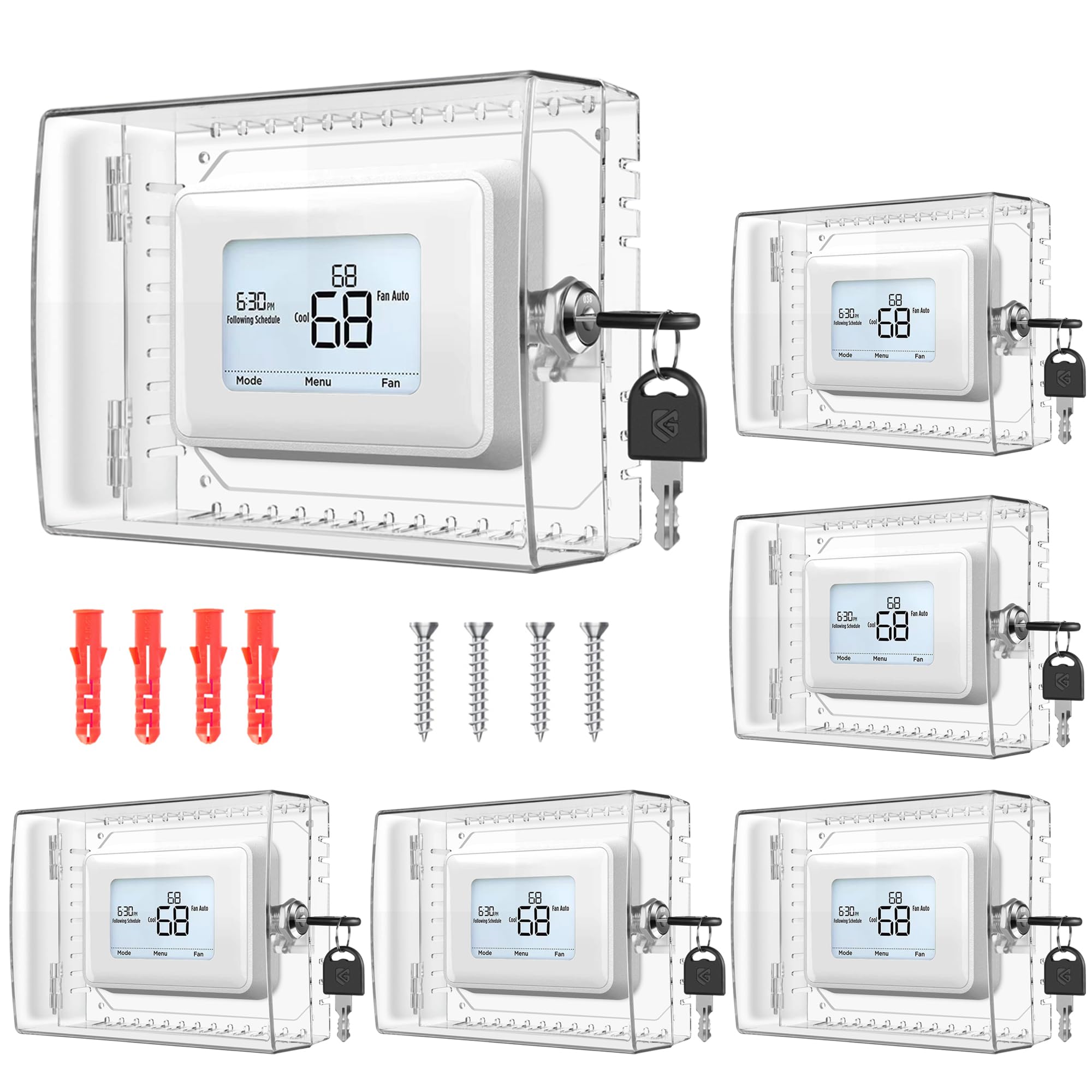 Gedreew 6 PCS Large Thermostat Lock Box Cover with Key, Clear Thermostat Cover with Lock Compatible with Home Thermostat On Wall, AC Lock Box Cover with Key Fits Thermostats 5" H x 6" W or Smaller