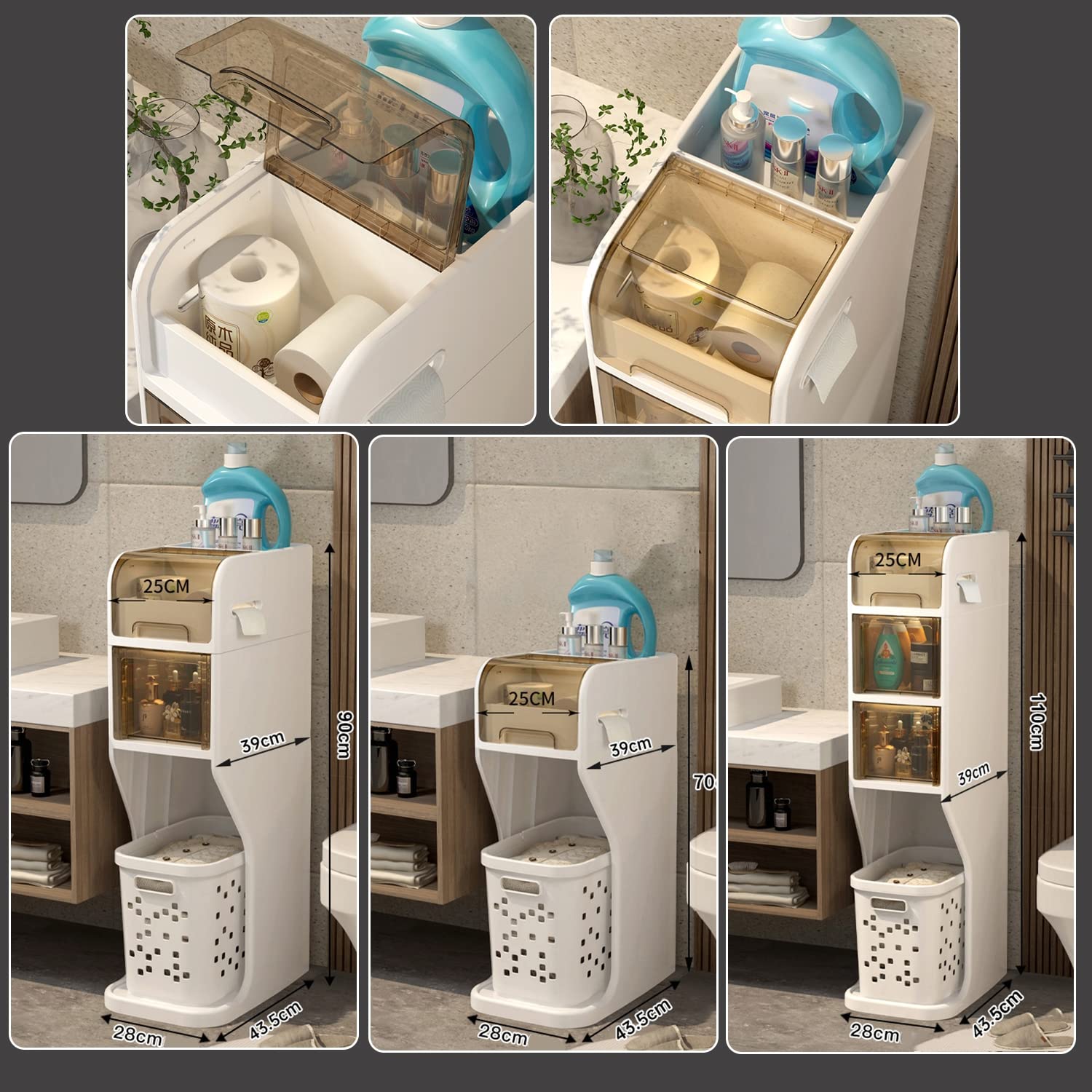 Cajones de almacenamiento apilables, gabinete de almacenamiento para baño pequeño para espacios pequeños, gabinete de almacenamiento sobre El inodoro para baño Estrecho,