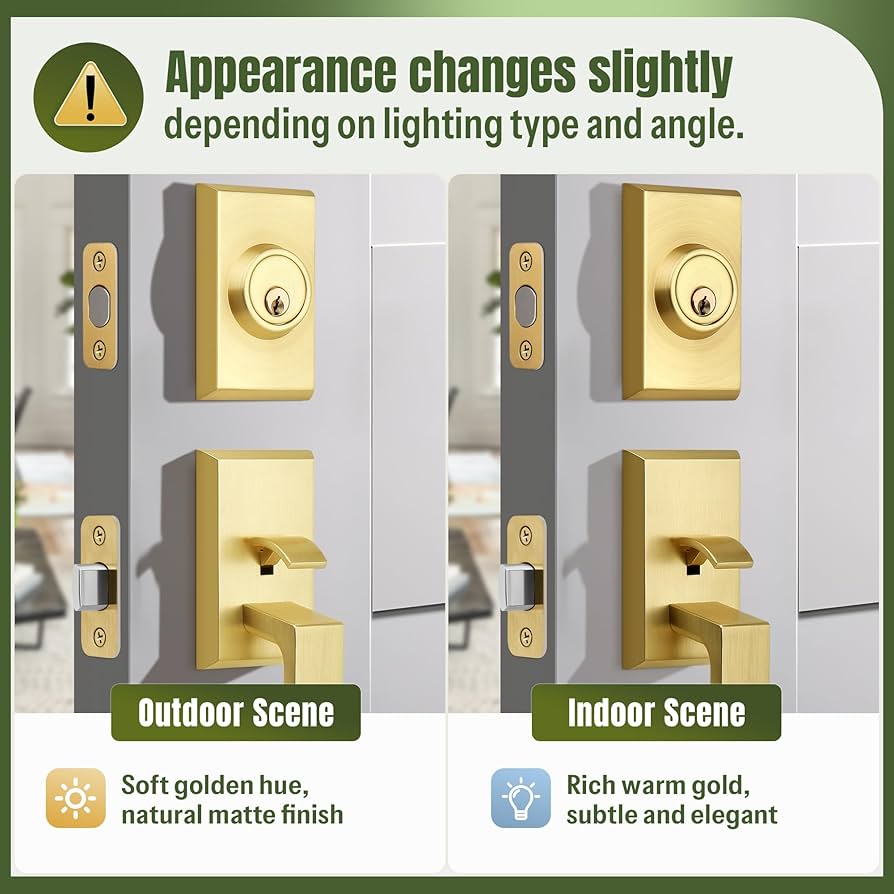 Moquin Double Front Door Lock Set, Brushed Gold Square Front