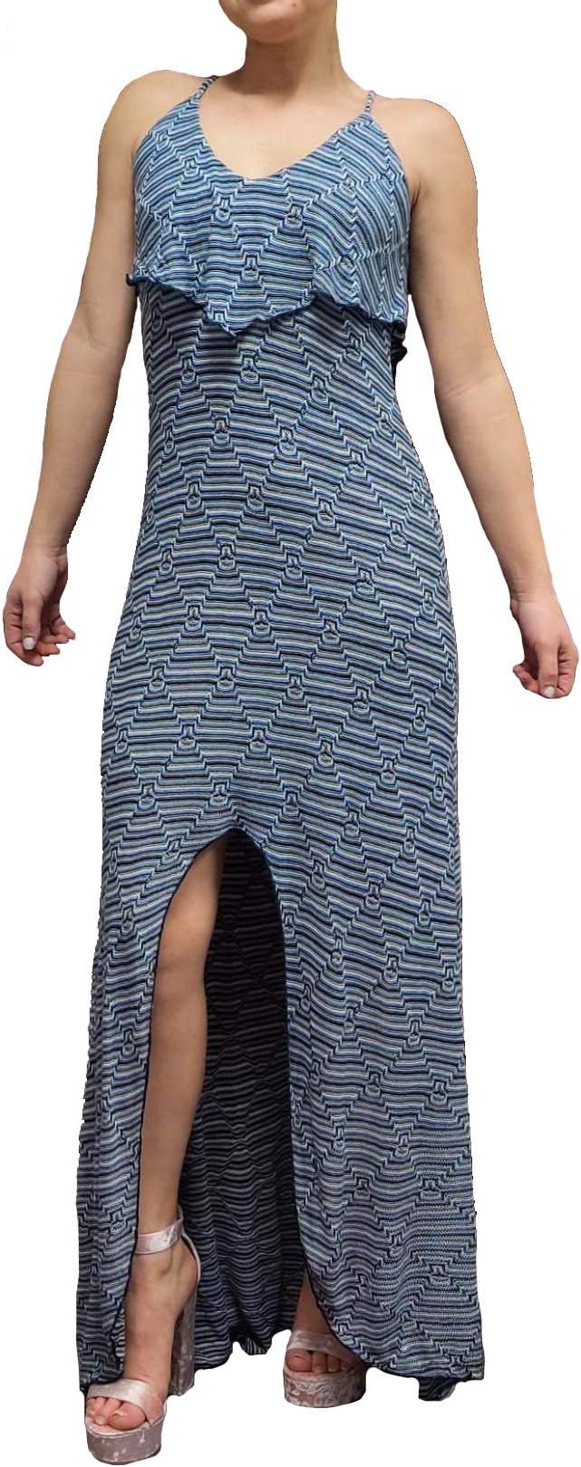 Woodleigh Clothing Spaghetti Strap Maxi Knit Dress in Sky Stripe