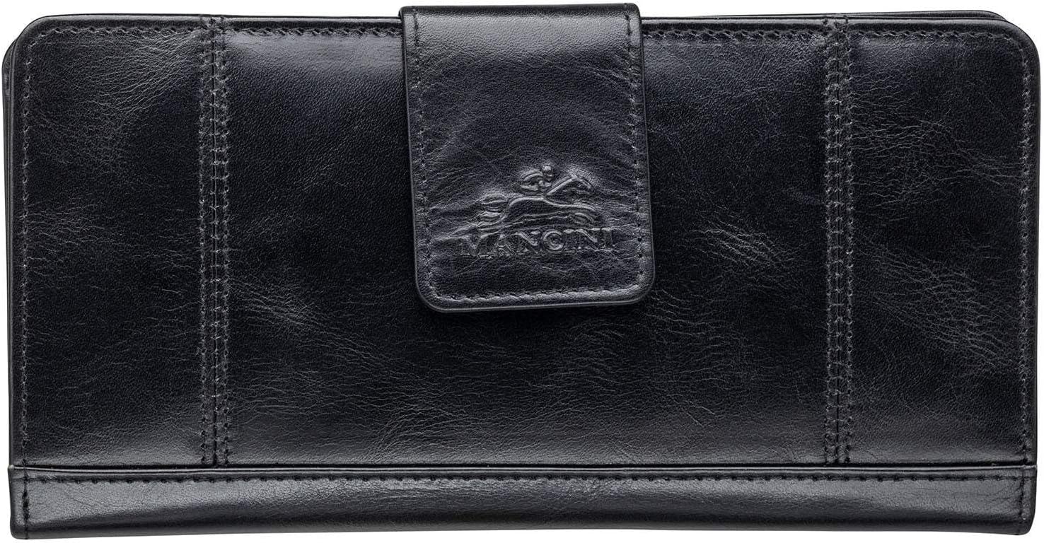 Mancini Casablanca Full Grain Leather RFID Secure Clutch Wallet, Black