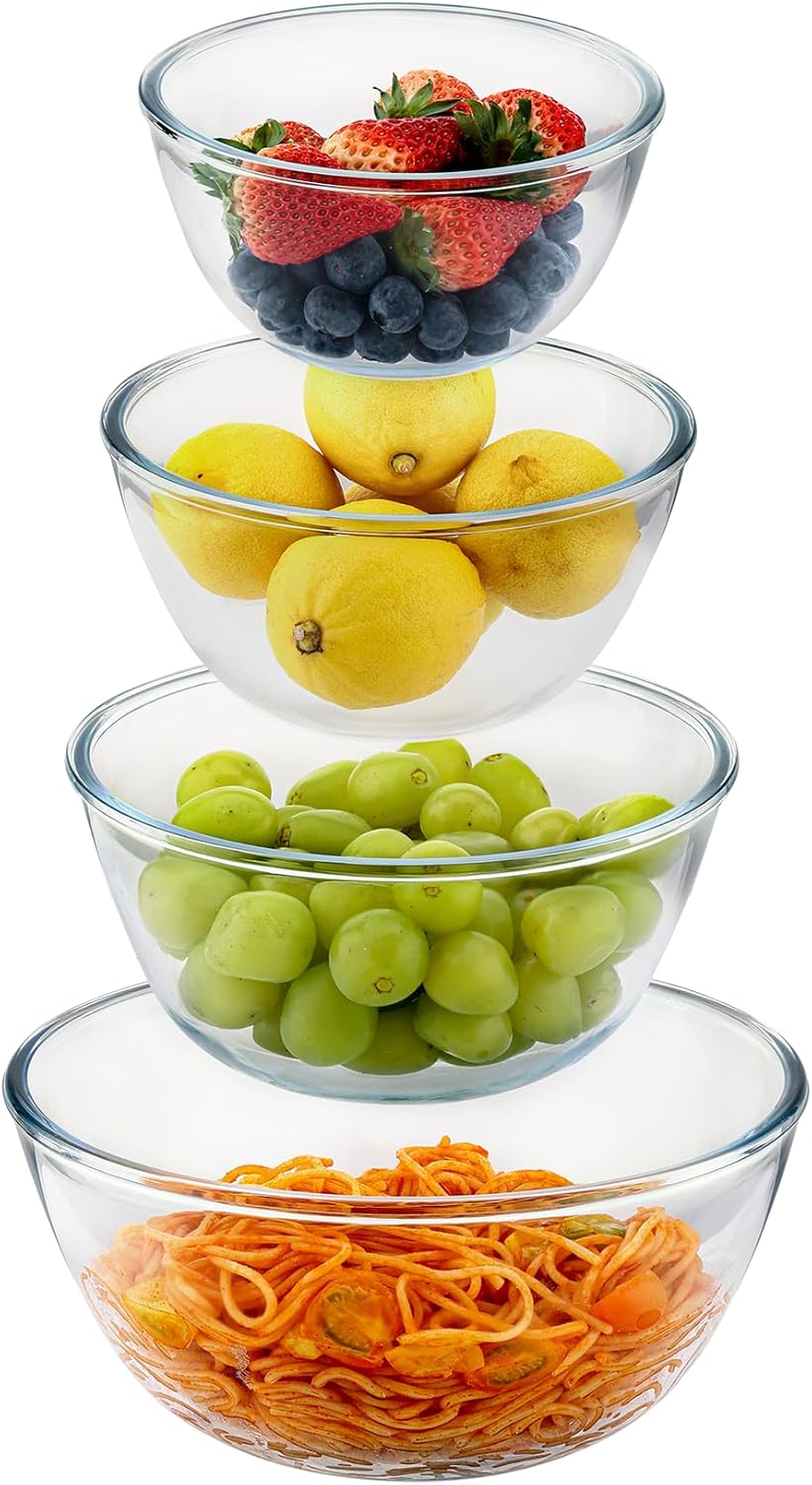 4pc Glass Mixing Bowls Sets (2.80QT, 1.64QT, 1.16QT, 0.85QT), Nesting Mixing Bowls for Cooking Prep, Baking, Storage, Large Salad Bowls Sets-Dishwasher Microwave Freezer Safe - Thumbnail 4