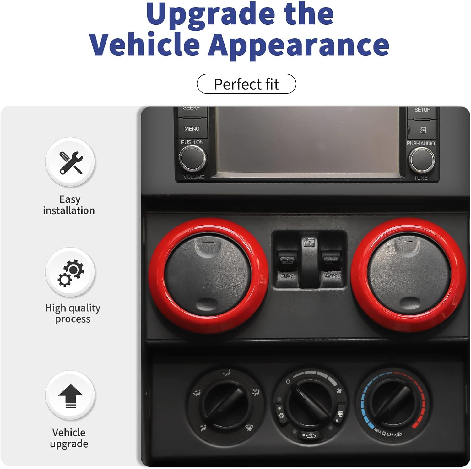 10PCS Full Set Interior Trim Kit Compatible with 2007-2010 Jeep Wrangler JK JKU,Co-Pilot Grab Handle Dashboard Frame Bezel Side Outlet Cover Trim (Red)