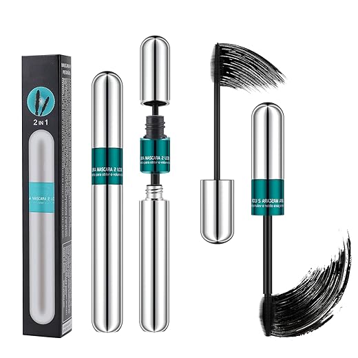 2 in 1 Mascara de Pestañas Negra HOUSN Resistente al Agua de Larga Duración Kit de 4D Máscara Pestañas de Fibra Seda+Delineador Líquido,Extensión Espesante Mascara,Delineador de Ojos Prueba de Mancha