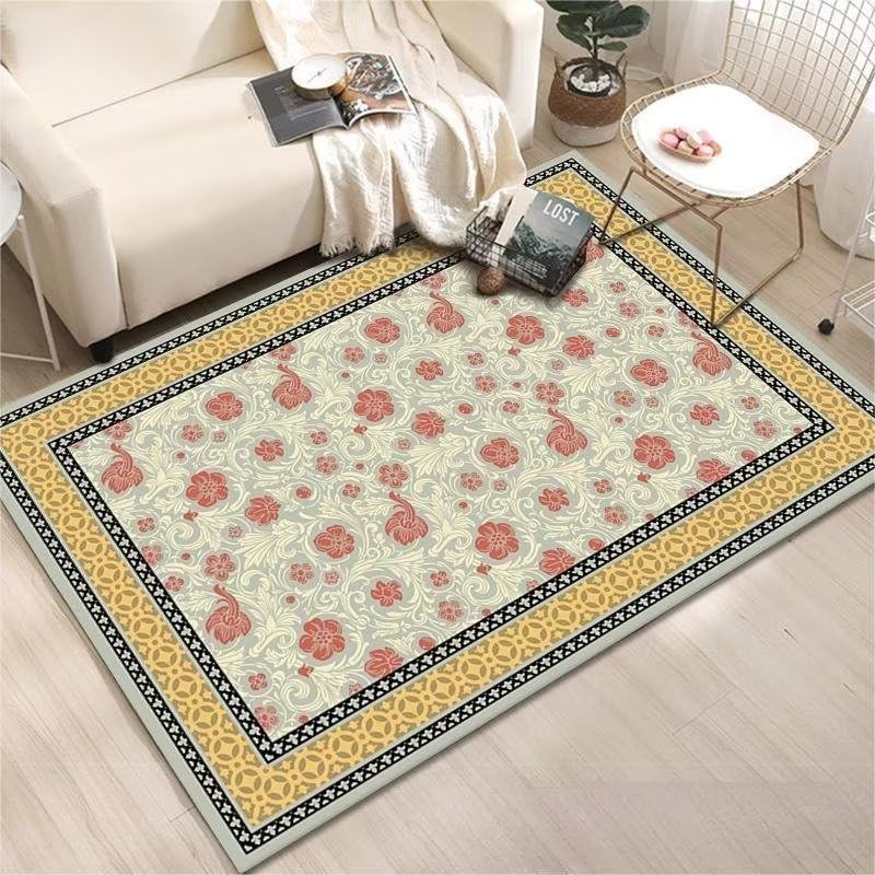 Tapis durable rouge floral 160x200cm pour decoration chambre ado fille et exterieur