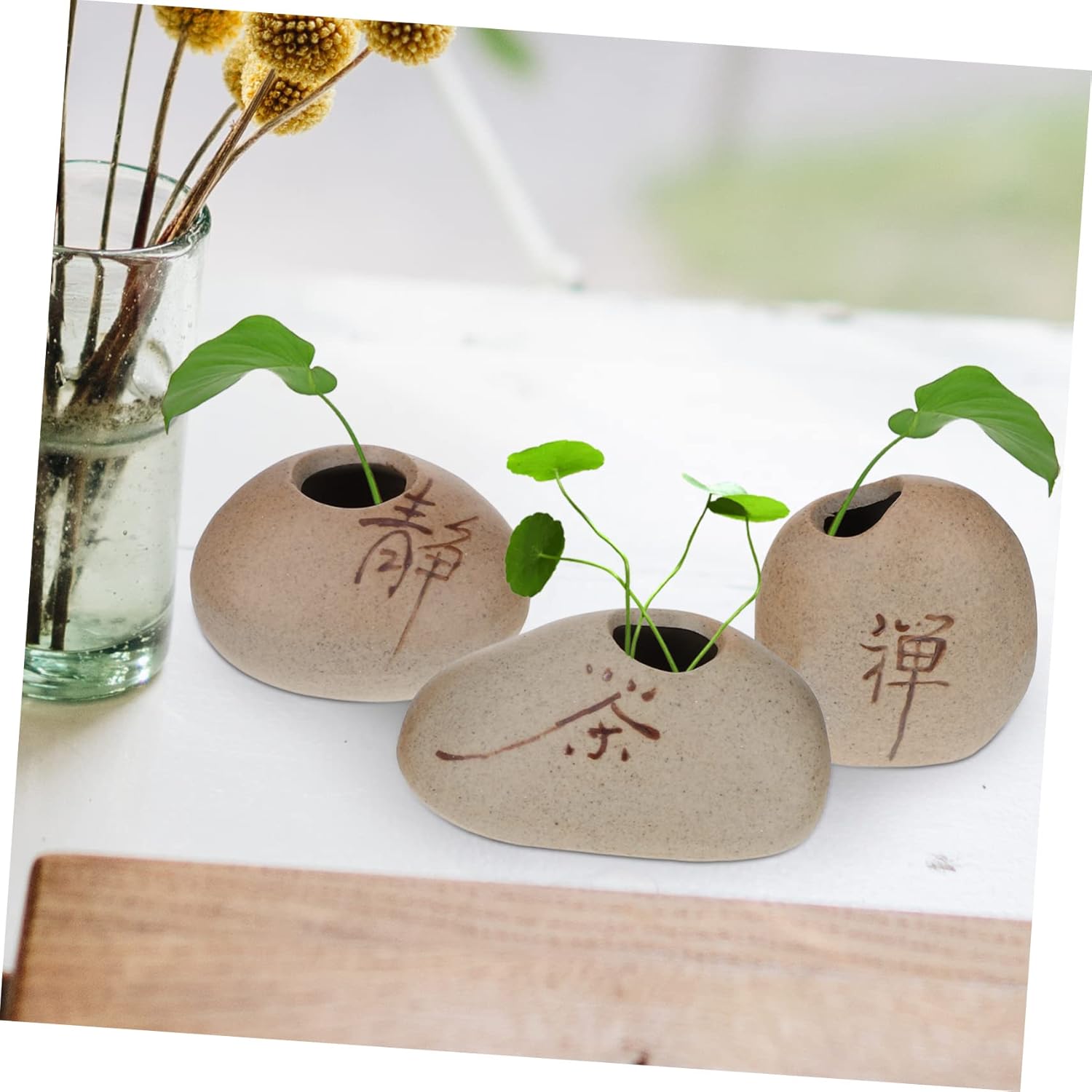 MERRYHAPY Small Hydroponic Ceramic Vase Set of 3 Mini Plant Vases with Stable Flat Bottom for Home Decor Tabletop Ornament and Flower Arrangement Container