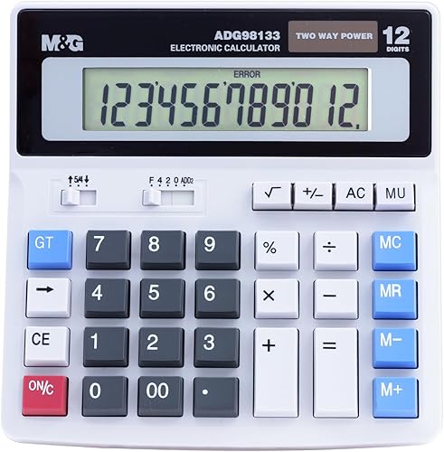 M&G Calculadora de escritorio, pantalla LCD extragrande de 12 dígitos, energía solar dual y batería, calculadora de contabilidad con botón grande,
