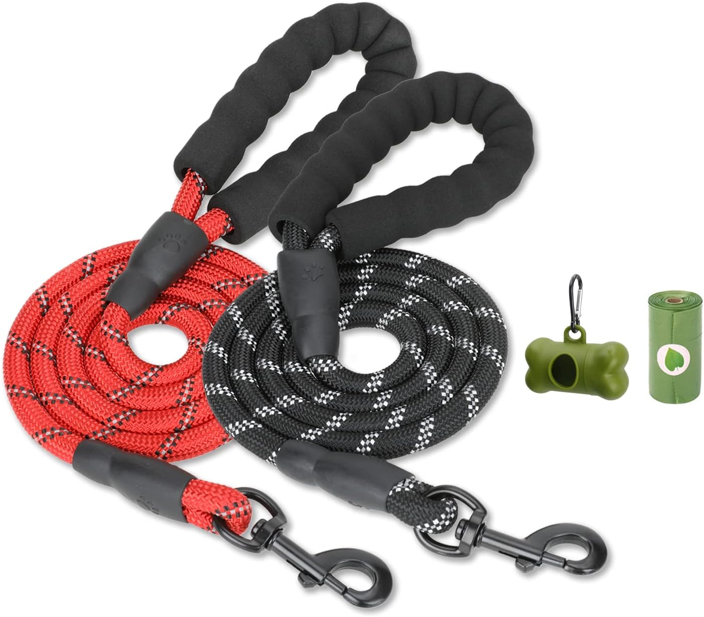 5 Ft Heavy Duty Dog Leash with Reflective Threads and Comfortable Padded Handle for Medium and Large Dog (Black and Red)