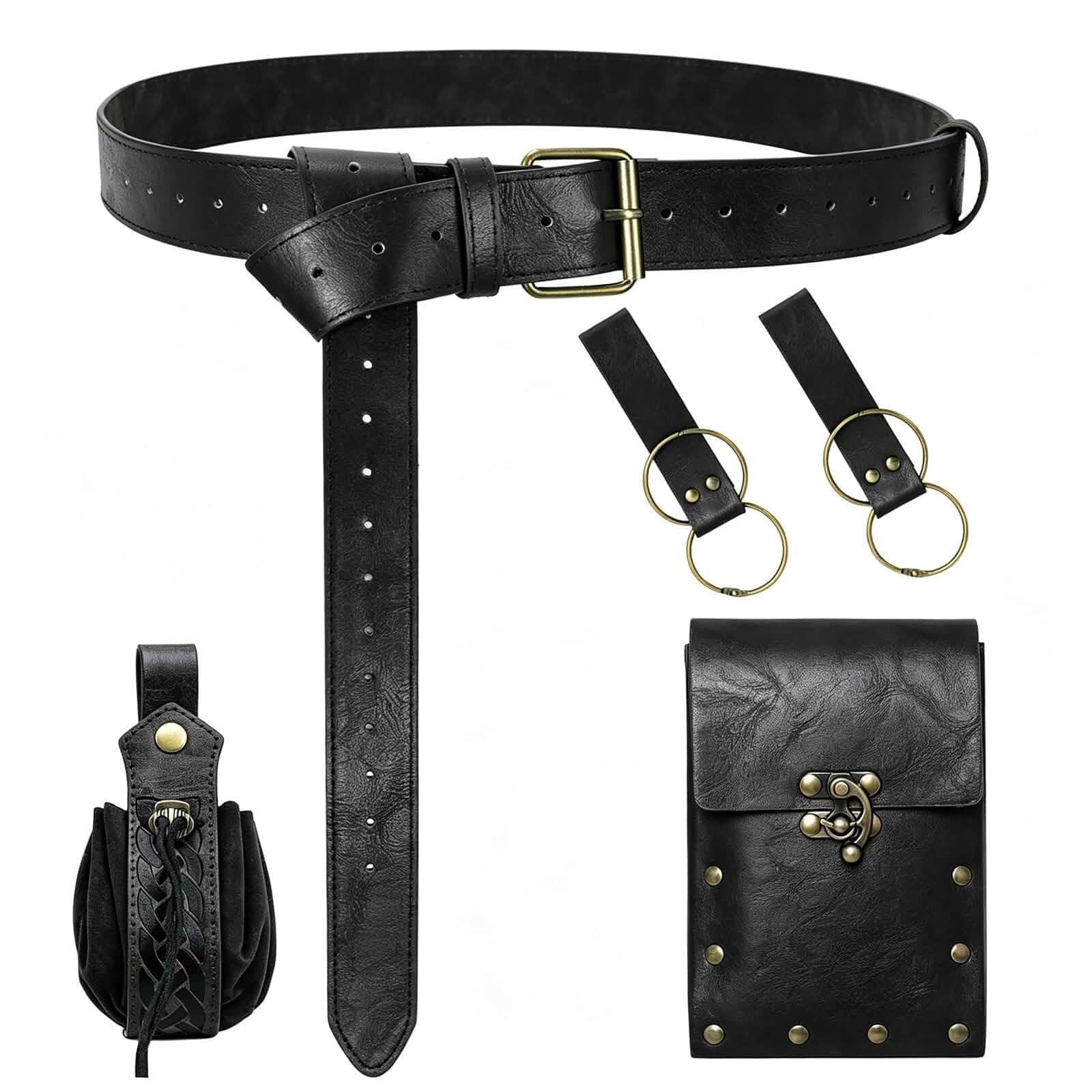 TobWeaL Medieval Renaissance Belt Set - Ren Faire Accessories Faux Leather Cosplay for Halloween LARP Viking