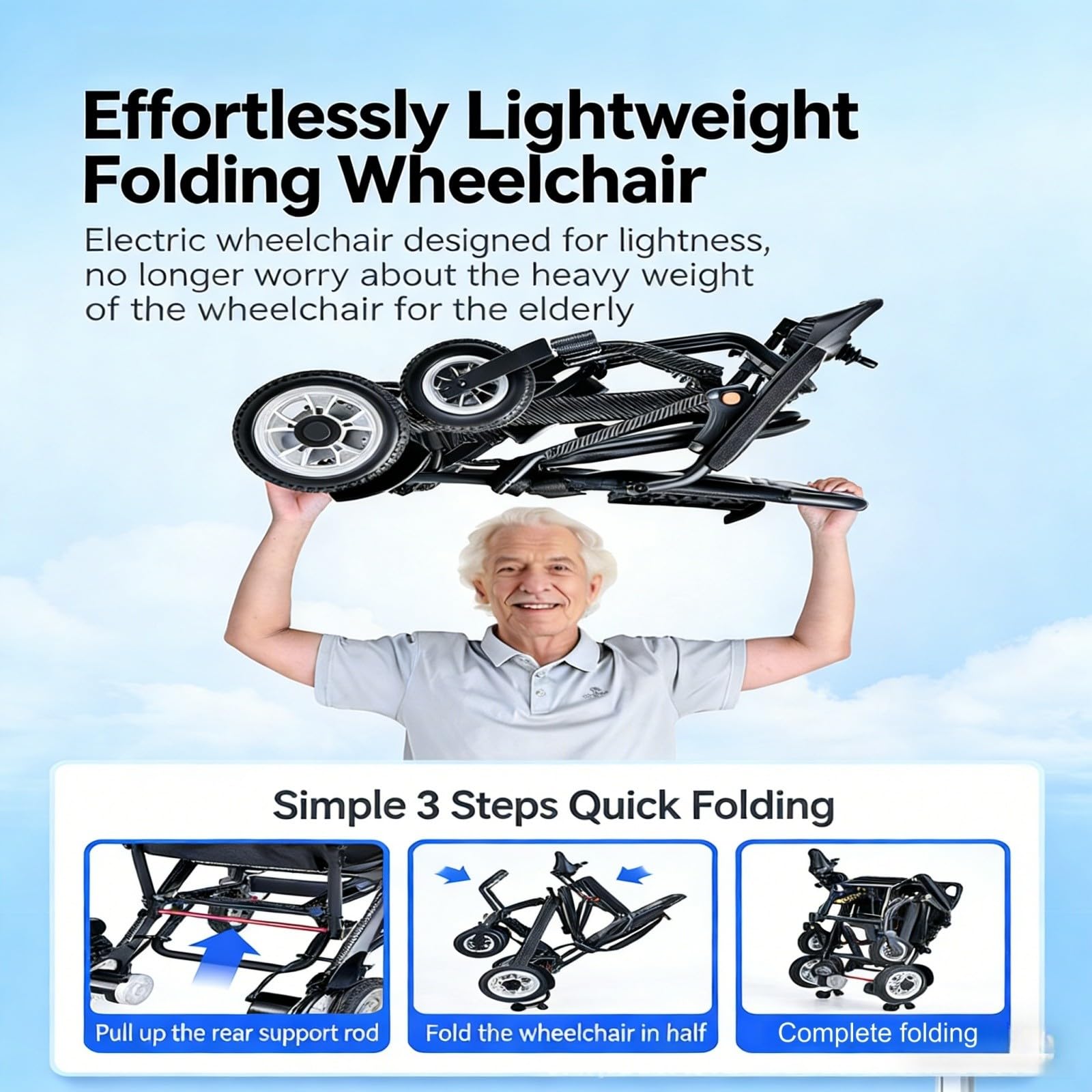Silla De Ruedas Eléctrica Ligera, con Estructura De Fibra De Carbono Y Aleación De Aluminio, Capacidad De Carga De 100 Kg, Peso De 14,9 Kg, Apta para Viajar En Avión.