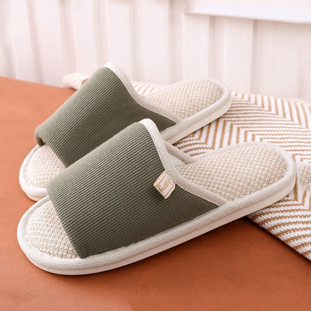 Slipper For Women Men Cotton Flax Slipper Indoor Use Comfortable Memory Foam Lightweight Home Slippers PVC Anti Slip Sole Bedroom Silent Slippers (Color : Dark Green, Size : EUR44-45)