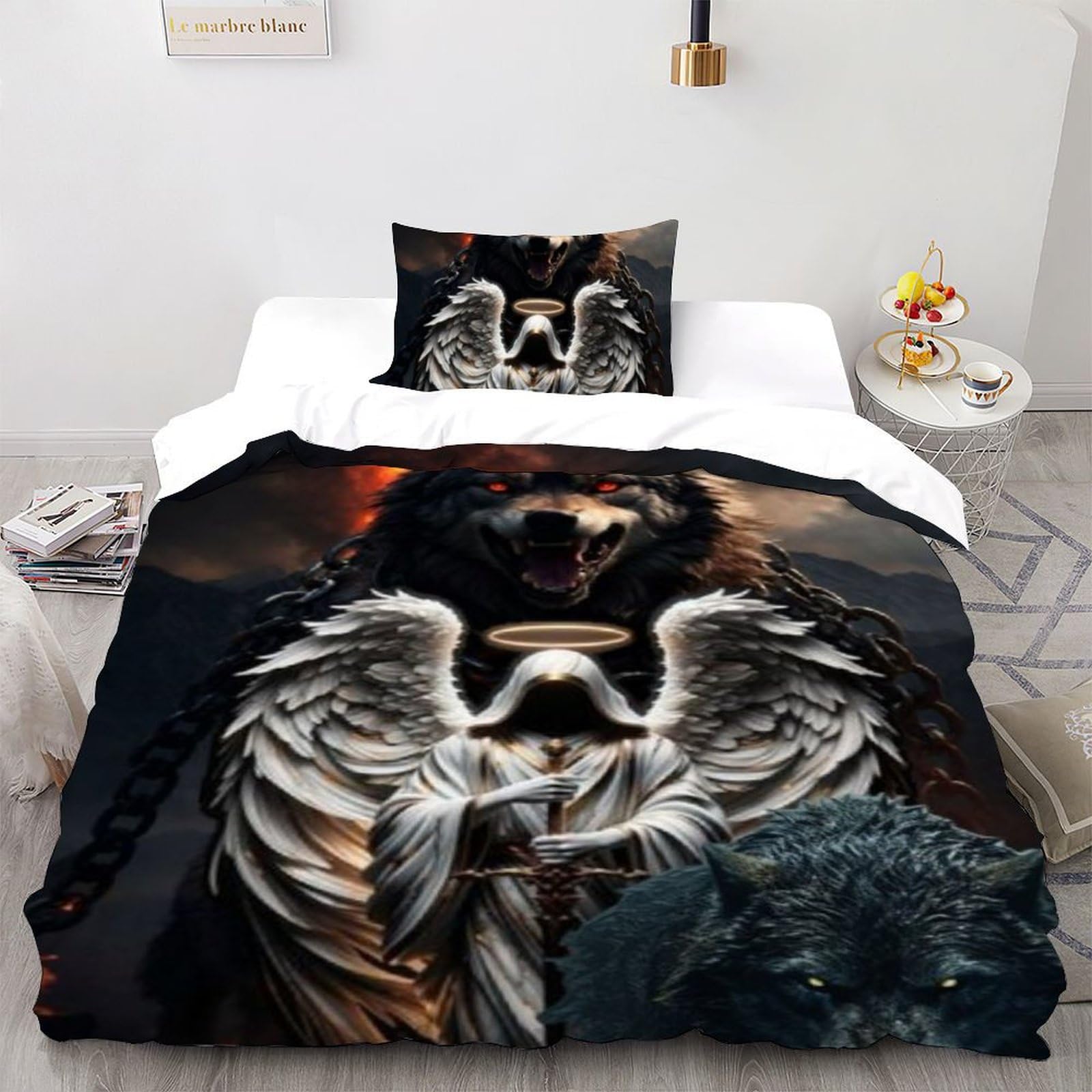 Housse de couette enfant imprimé 3D Les Anges Literie pour lit simple 135x200cm