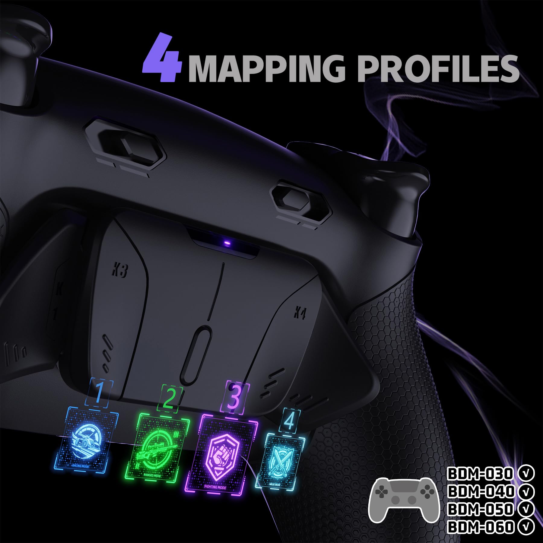 eXtremeRate RISE4 Plus MAX Remap Kit per ps5 Controller BDM-030 040 050 060, 4 Palette Posteriori Programmabili & Clicky Trigger Stop per ps5 Joystick - Senza Controller, Nero&Nero