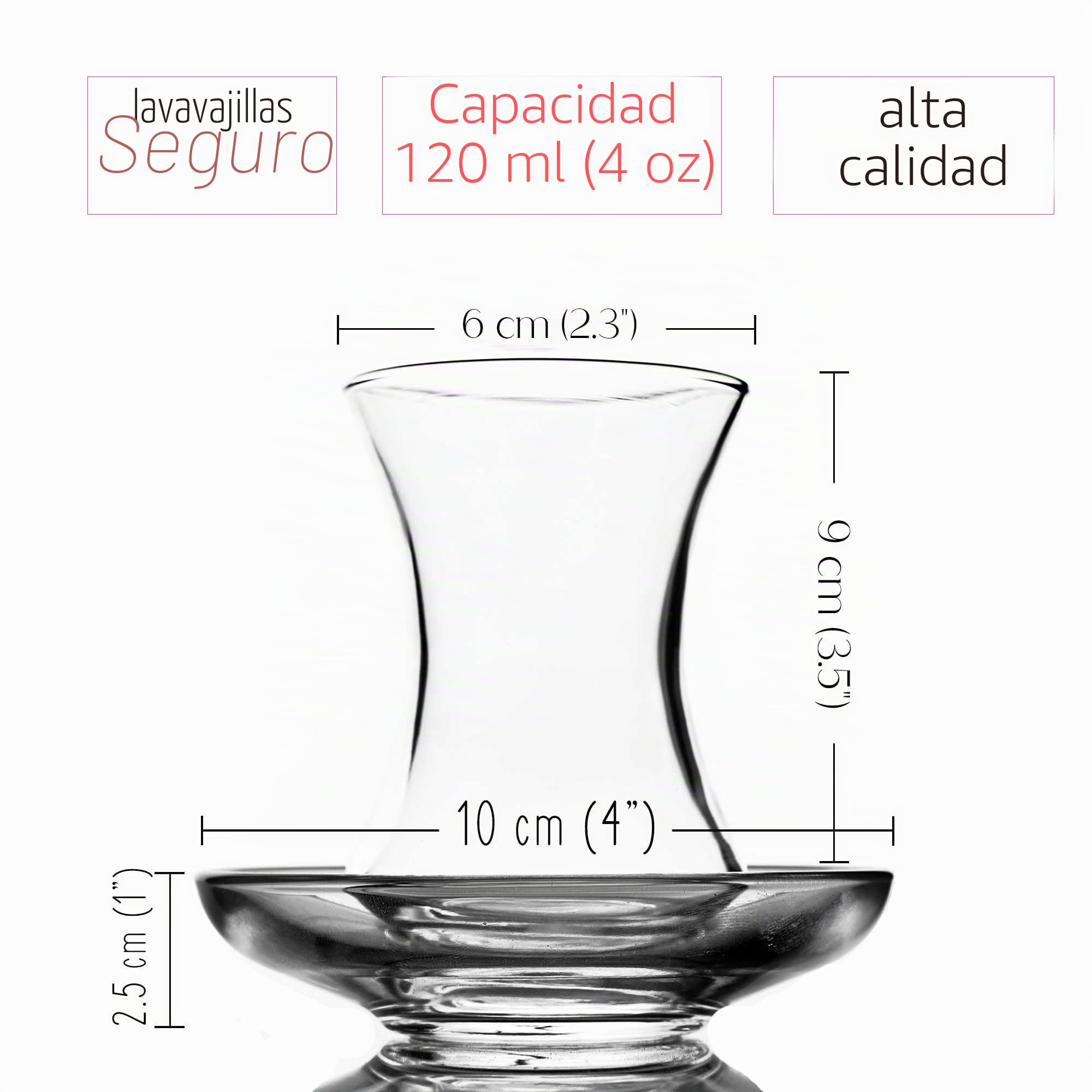 Juego de Vasos y Platillos de Té Turco (12 piezas), Tazas de Té árabe Persa (4 oz/120 ml)