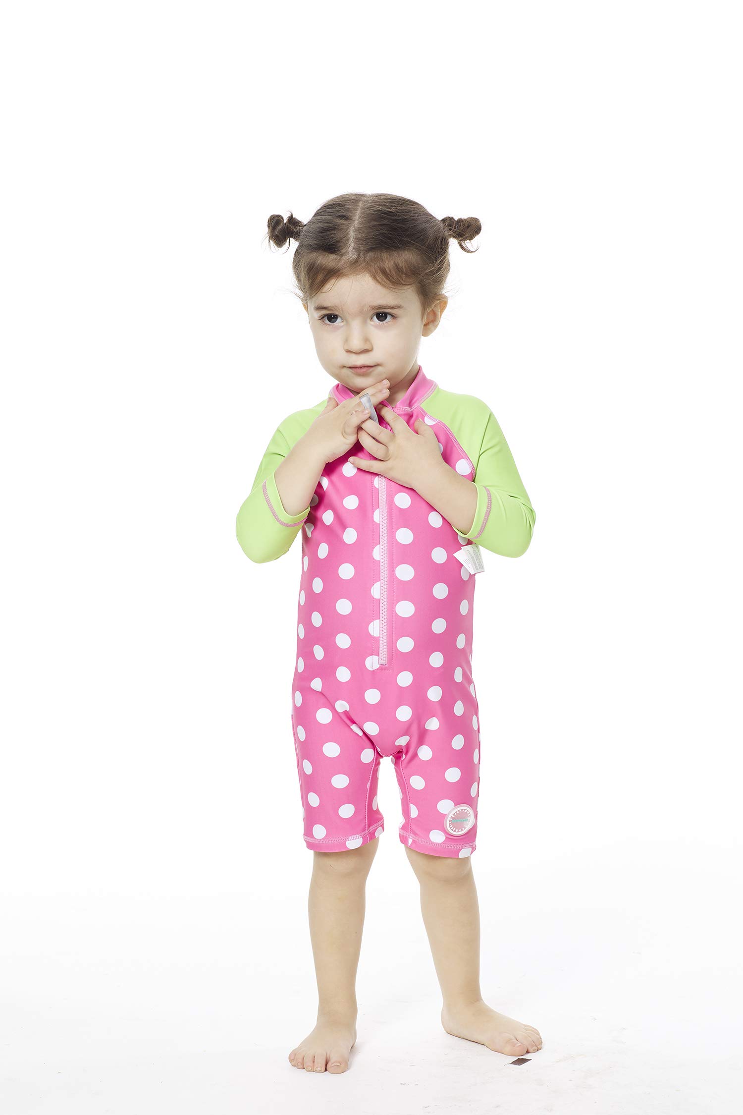 BONVERANO Costume Intero Resistente alle Maniche a 3/4 per Neonate Protezione UV 50+(Rosa-Punto,6-9mesi)…