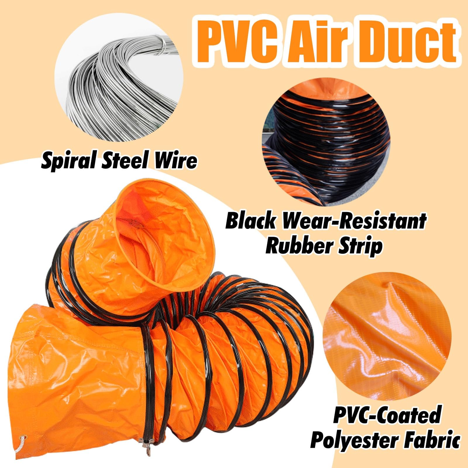 Tubo Flexible Manguera Flexible Industrial De PVC Para Ventilación De Secadoras, Diámetro Interior 6 10 12 20 24 Pulgadas, Equipos Extracción, Conductos Extracción Plegables Ignífugos(ID 14in/350mm)